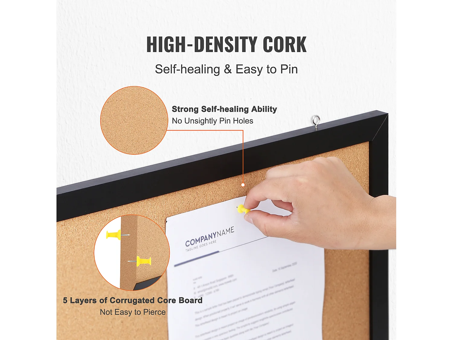 Tableau en Liège, SucceBuy Tableau d'Affichage en Liège 61 × 46 cm, Cadre en MDF, Organiseur Mural