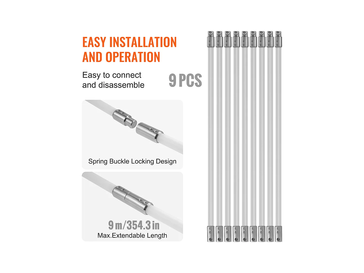 Brosse de Cheminée Kit SucceBuy, 76 cm, Brosse Rotative, 9 Tiges en Nylon