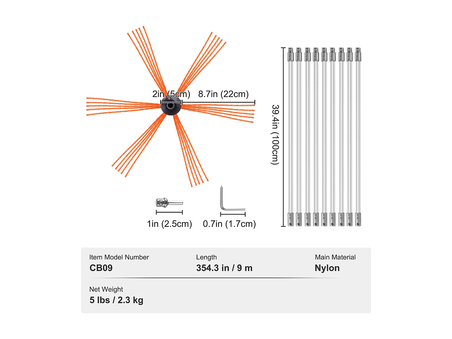 Brosse de Cheminée Kit SucceBuy, 76 cm, Brosse Rotative, 9 Tiges en Nylon