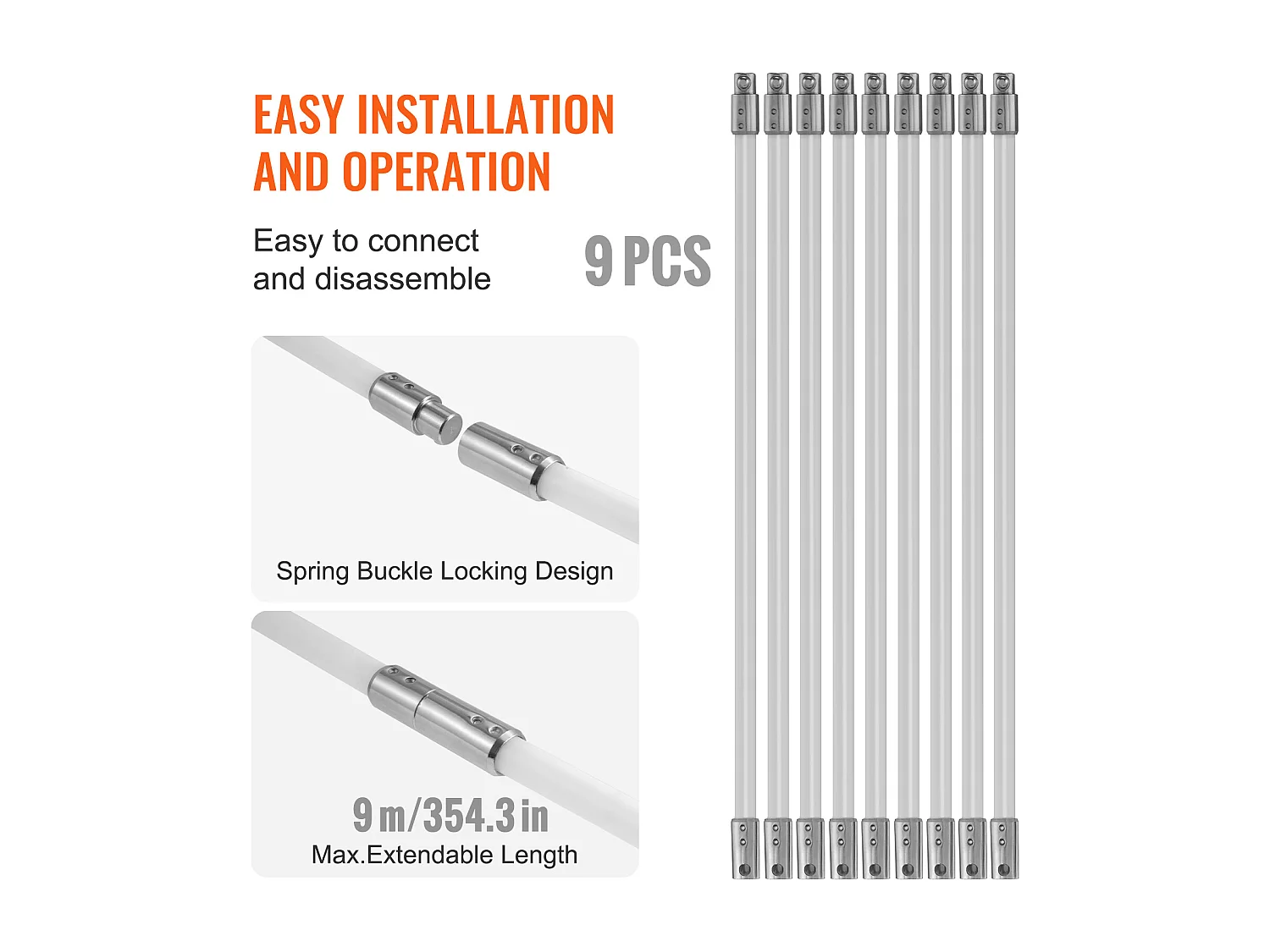 Brosse de Cheminée Kit SucceBuy, 76 cm, Brosse Rotative, 9 Tiges en Nylon