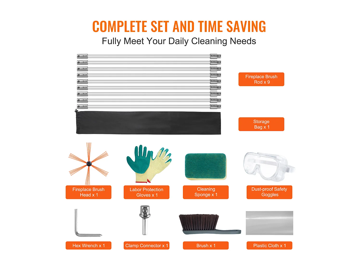 Brosse de Cheminée Kit SucceBuy, 76 cm, Brosse Rotative, 9 Tiges en Nylon