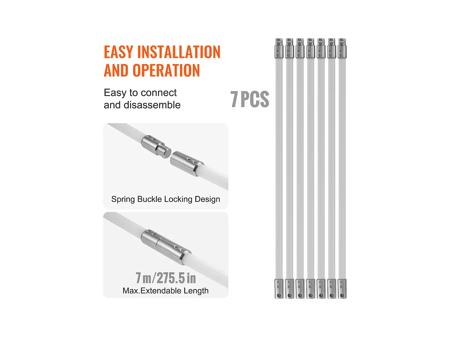 Brosse de Cheminée Kit SucceBuy, 58 cm, Brosse Rotative, 7 Tiges en Nylon, Convient aux Tuyaux