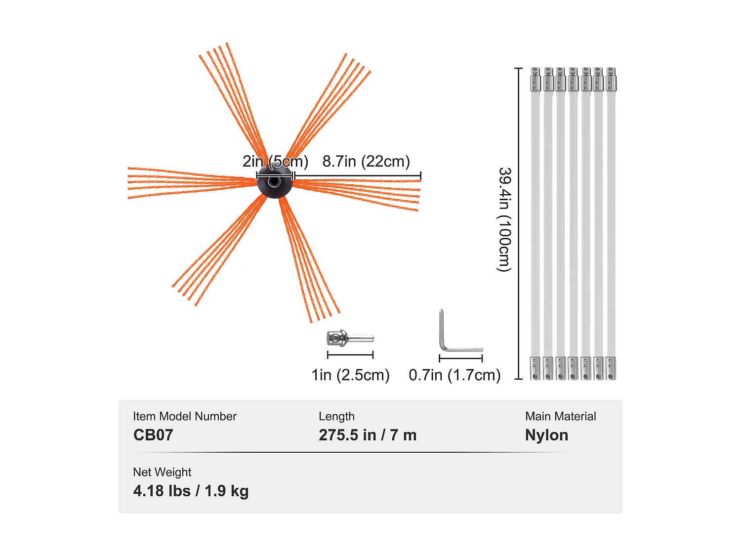 Kit Escobilla de Chimenea SucceBuy, 58 cm, Escobilla Rotativa, 7 Varillas de Nylon, Adecuada para Tubos