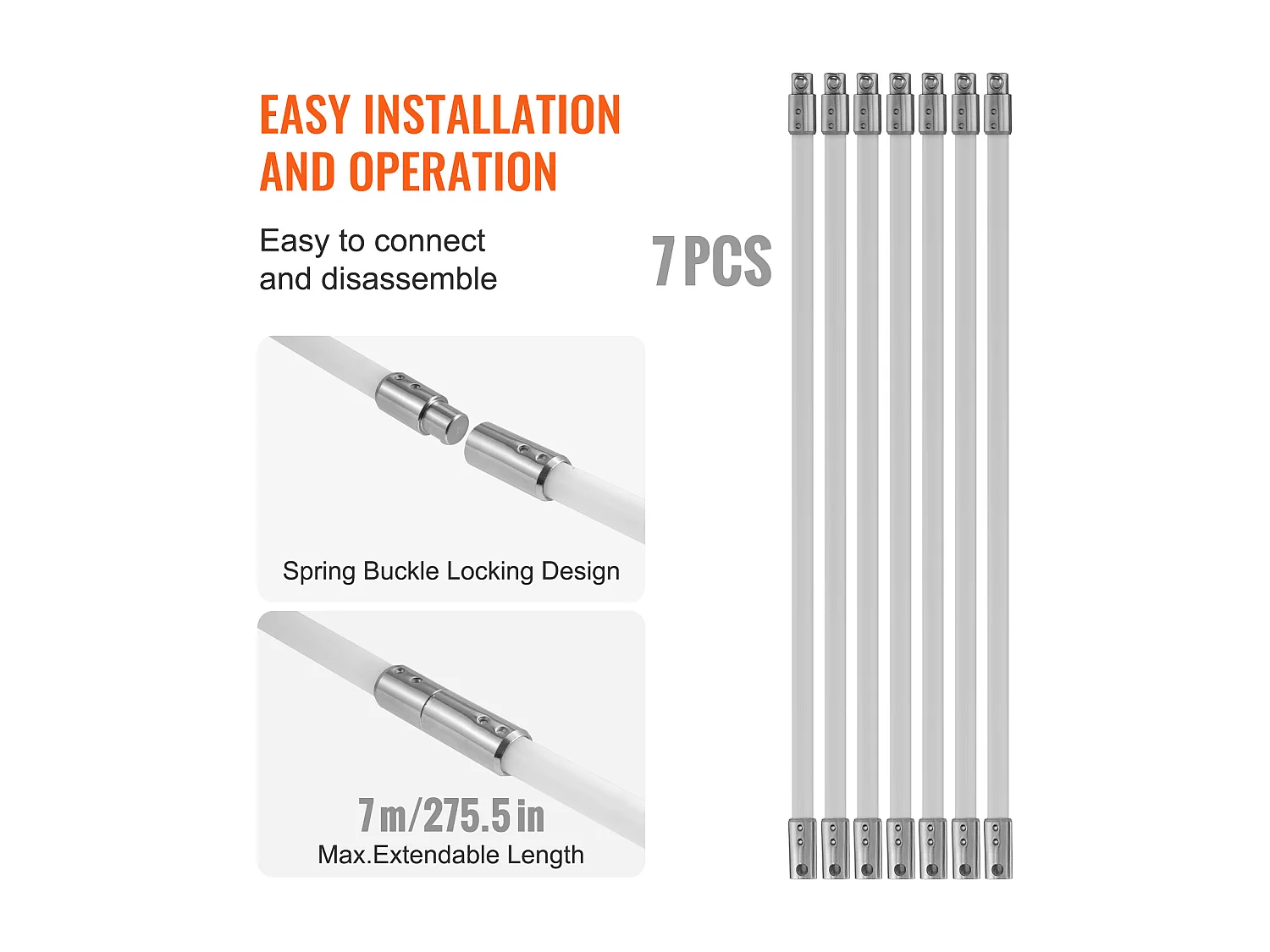Kit Escobilla de Chimenea SucceBuy, 58 cm, Escobilla Rotativa, 7 Varillas de Nylon, Adecuada para Tubos