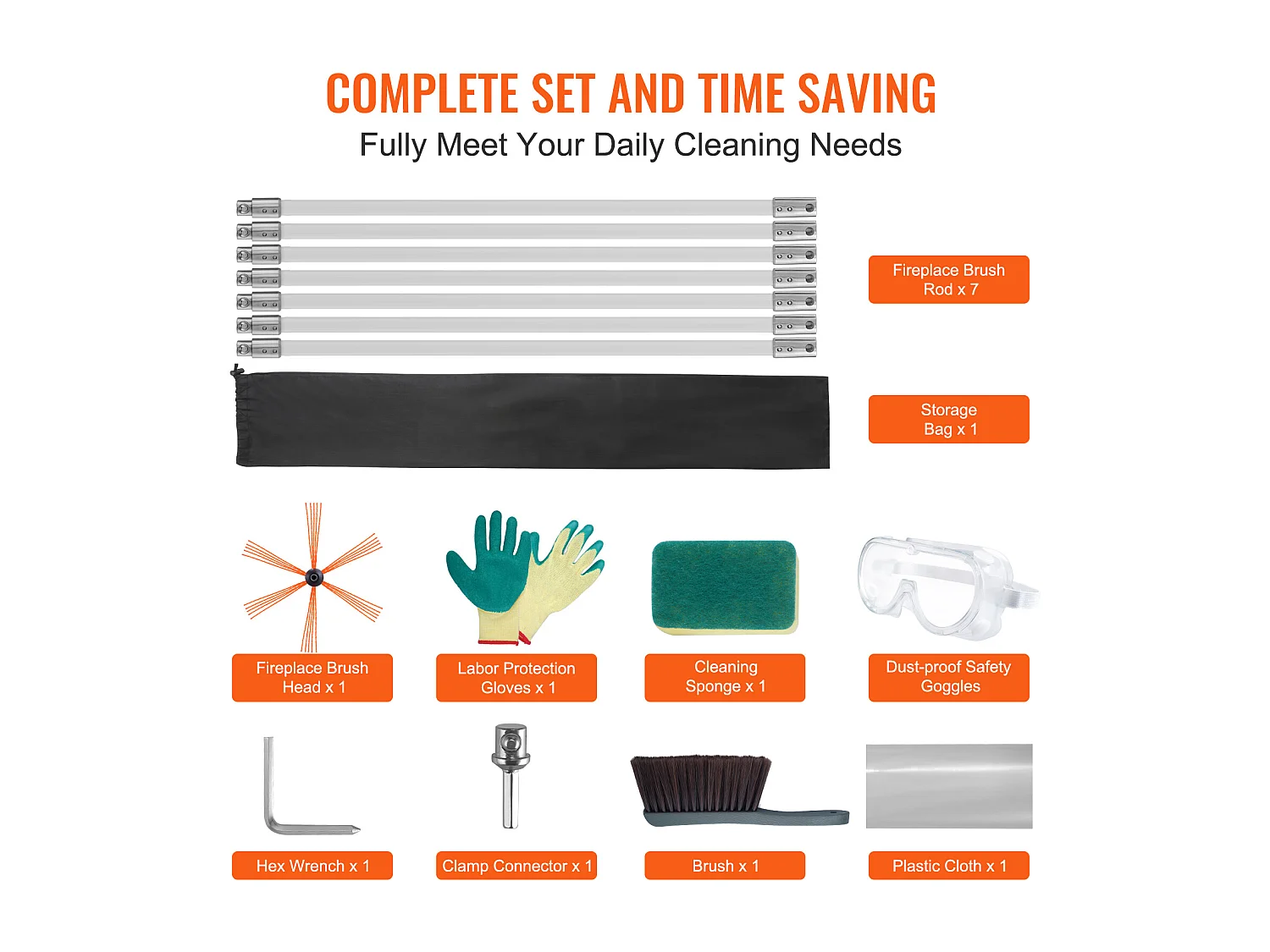 Kit Escobilla de Chimenea SucceBuy, 58 cm, Escobilla Rotativa, 7 Varillas de Nylon, Adecuada para Tubos