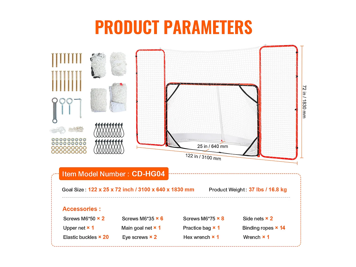 Arco de Hockey SucceBuy con Sistema Anti-Retorno y Metas Arco de Hockey Exterior en Acero Vial de 183 CM