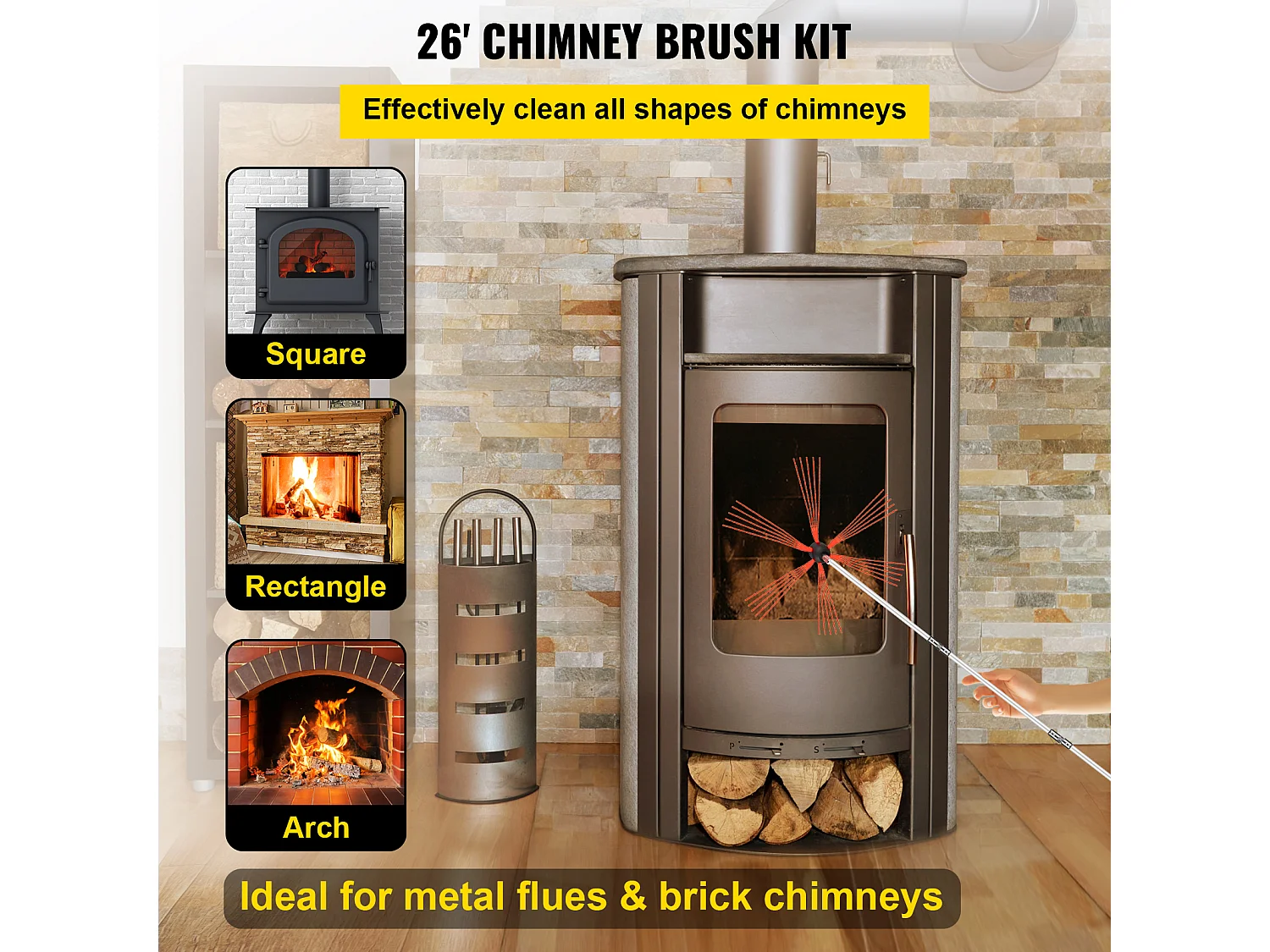 Kit Escobilla de Chimenea SucceBuy, 66 cm, con 8 Varillas de Nylon, Escobillas Flexibles