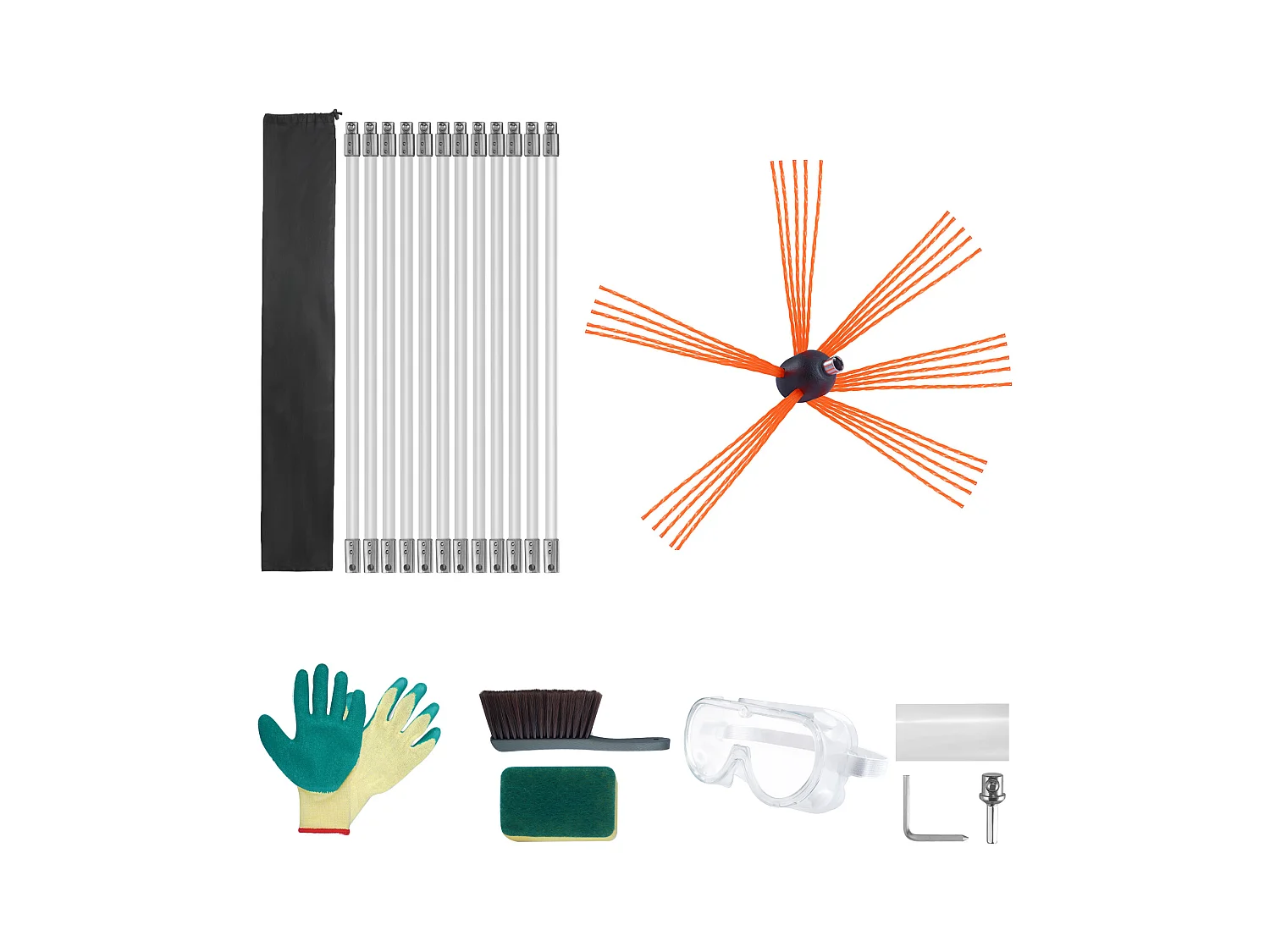 Kaminepenseel-Kit SucceBuy, 99 cm, Roterende Pensel, 12 Nylonstaven, Geschikt voor Pijpen