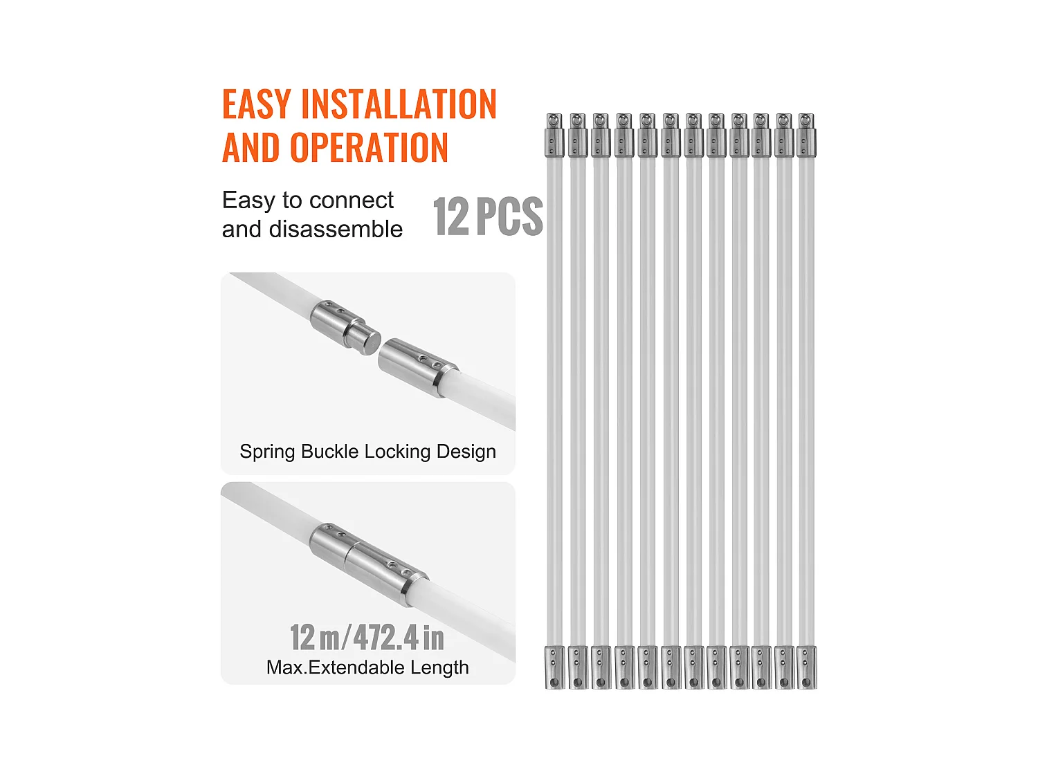 Kaminbürsten-Kit SucceBuy, 99 cm, Rotierende Bürste, 12 Nylon-Stangen, Passend für Rohre