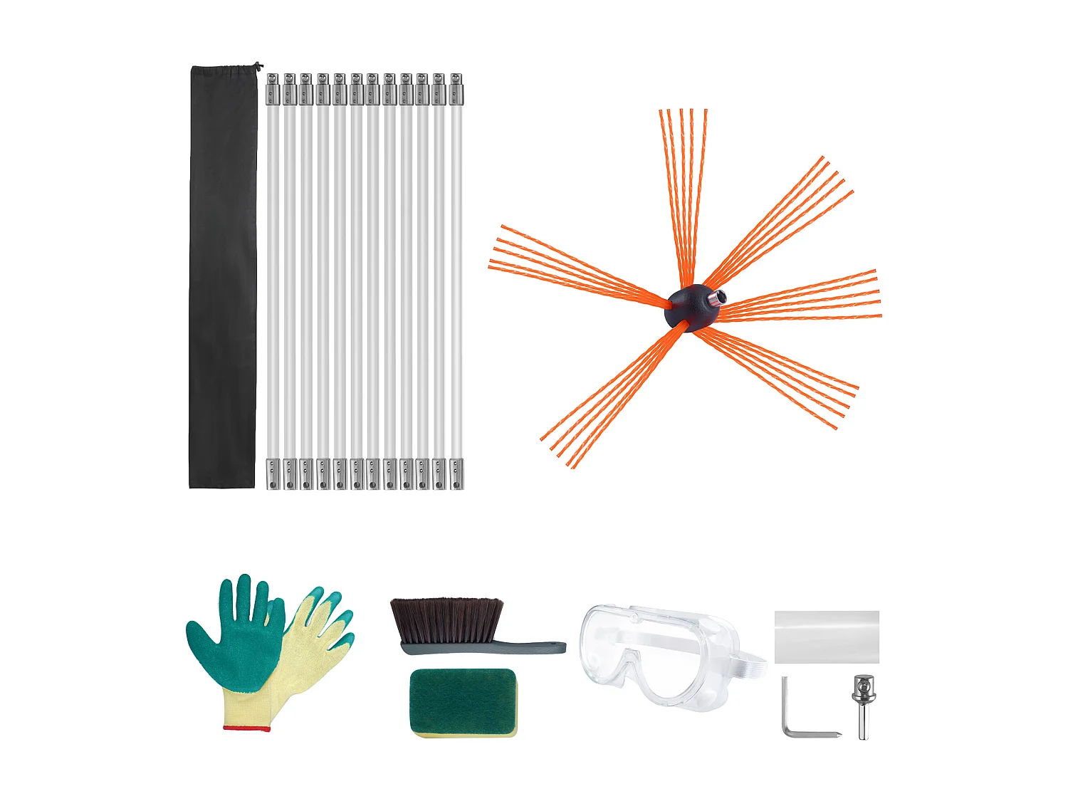 Kit Scopa per Camino SucceBuy, 99 cm, Scopa Rotativa, 12 Manici di Nylon, Adatta per Tubi