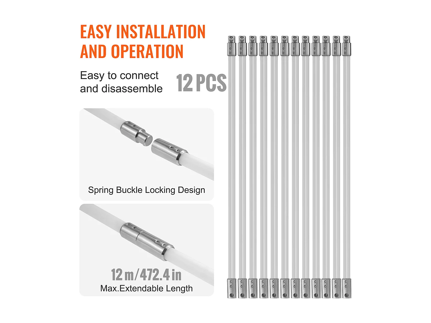 Kit Scopa per Camino SucceBuy, 99 cm, Scopa Rotativa, 12 Manici di Nylon, Adatta per Tubi