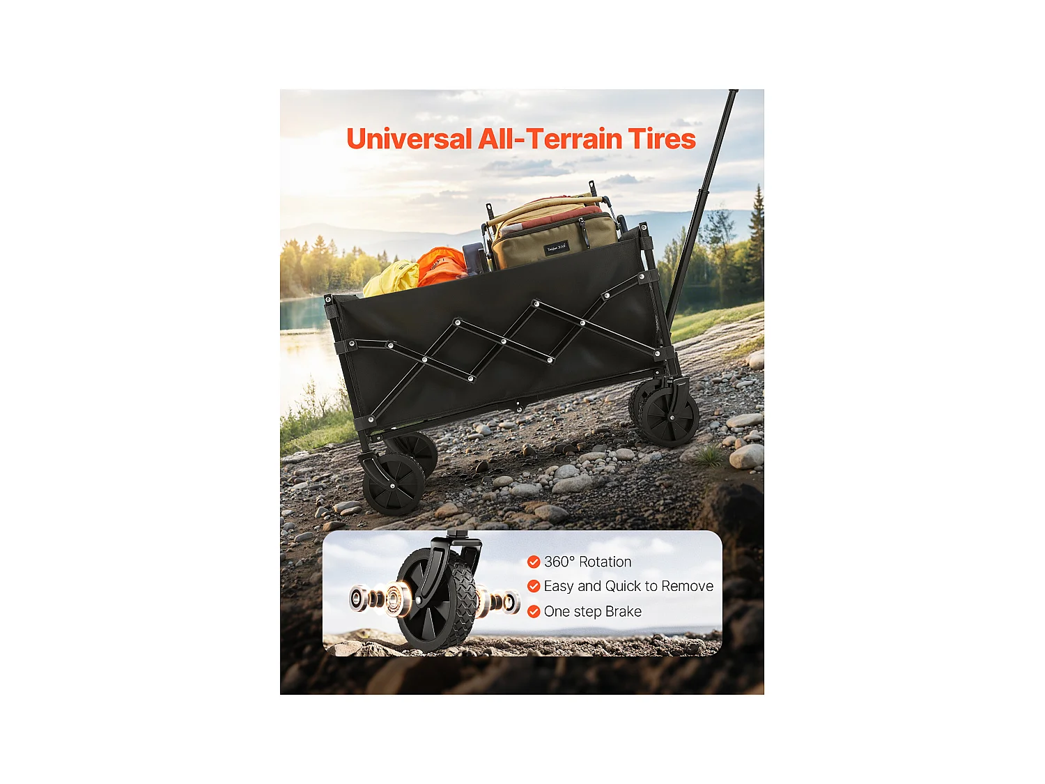 Chariot Pliable SucceBuy Chariot de Jardin Pliable Robuste Extérieur 120 L 102 kg Noir