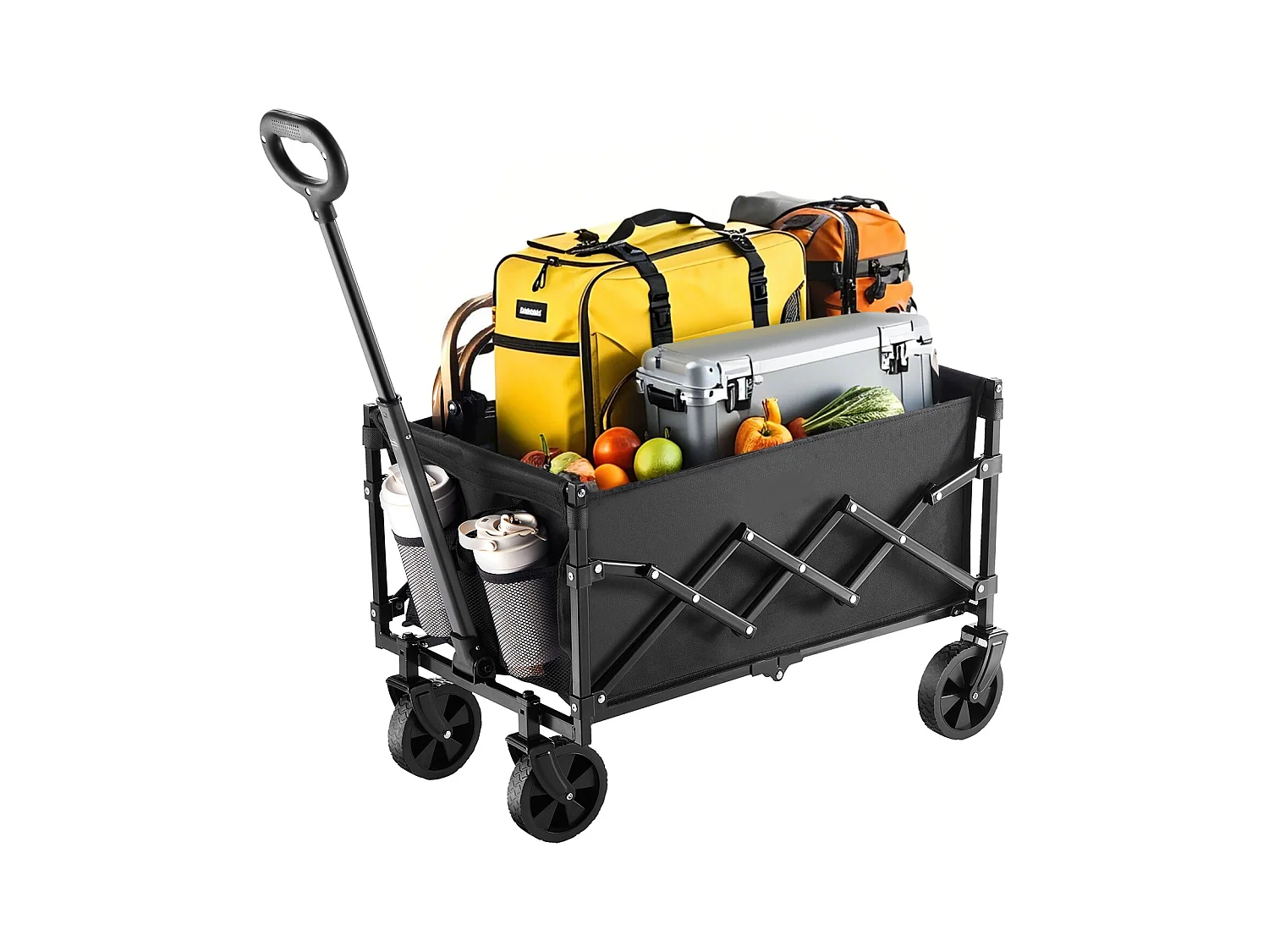 Chariot Pliable SucceBuy Chariot de Jardin Pliable Robuste Extérieur 120 L 102 kg Noir