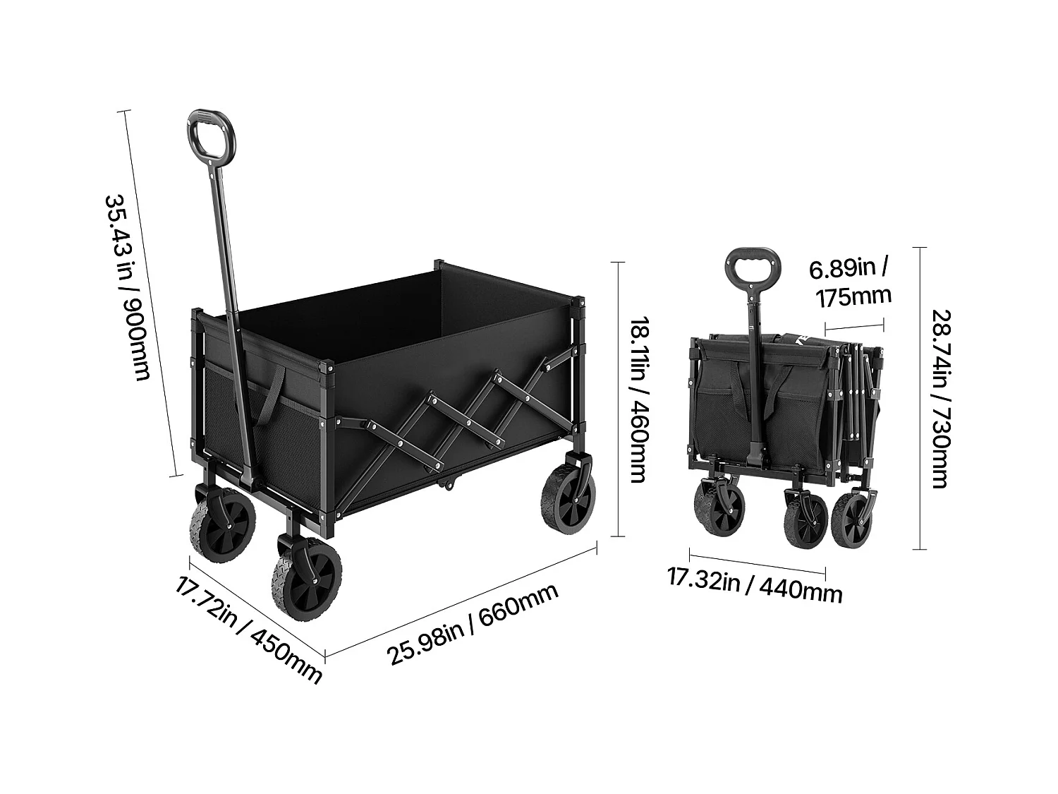 Wózek Składany SucceBuy Wytrzymały Składany Wózek Ogrodowy do Użytku na Zewnątrz, 120 L, 102 kg, Czarny
