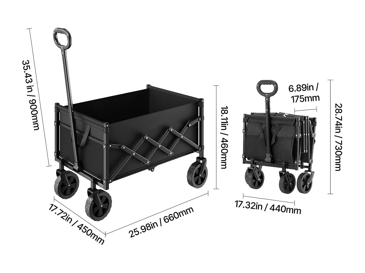 Chariot Pliable SucceBuy Chariot de Jardin Pliable Robuste Extérieur 120 L 102 kg Noir