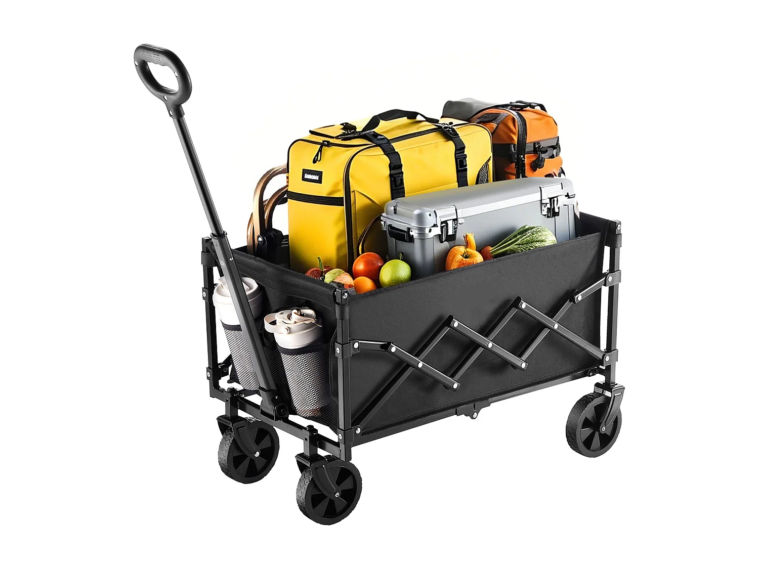 Chariot Pliable SucceBuy Chariot de Jardin Pliable Robuste Extérieur 120 L 102 kg Noir