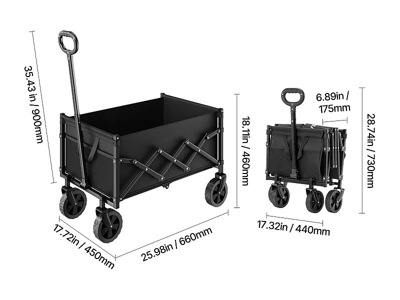 Chariot Pliable SucceBuy Chariot de Jardin Pliable Robuste Extérieur 120 L 102 kg Noir