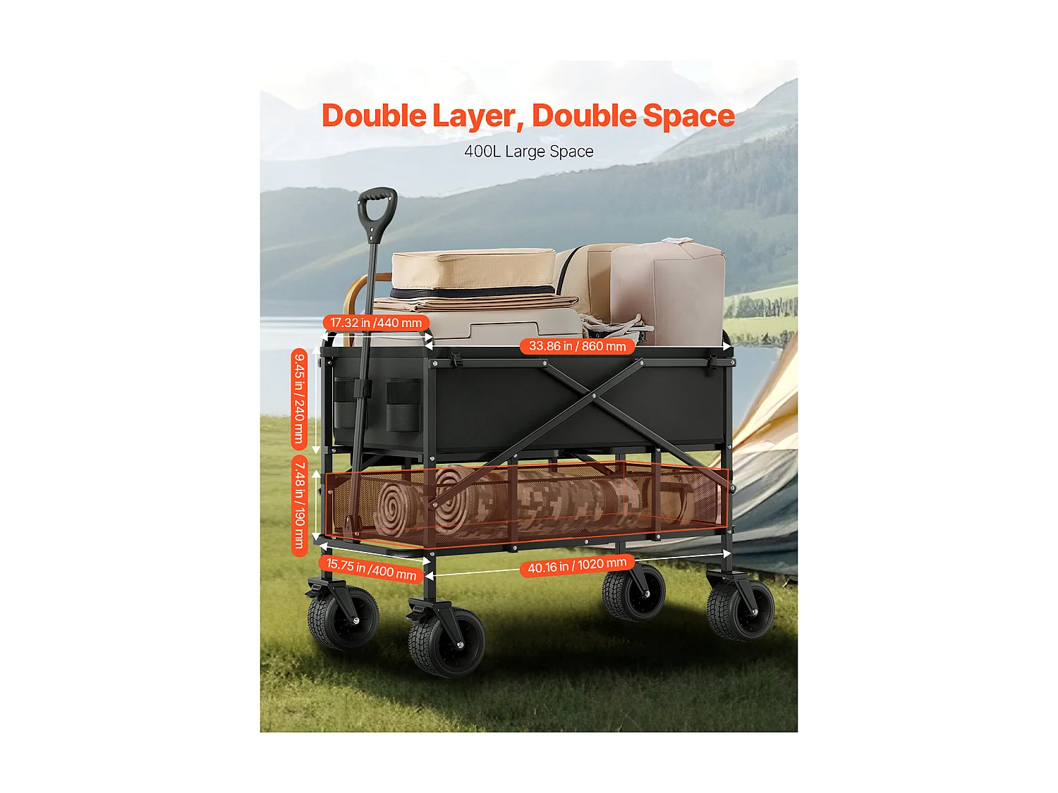 Chariot Pliable SucceBuy Chariot Pliable à Deux Étages - Capacité de 300 L 204.11 kg - Chariot Pliable Robuste et Extensible pour une Utilisation Polyvalente