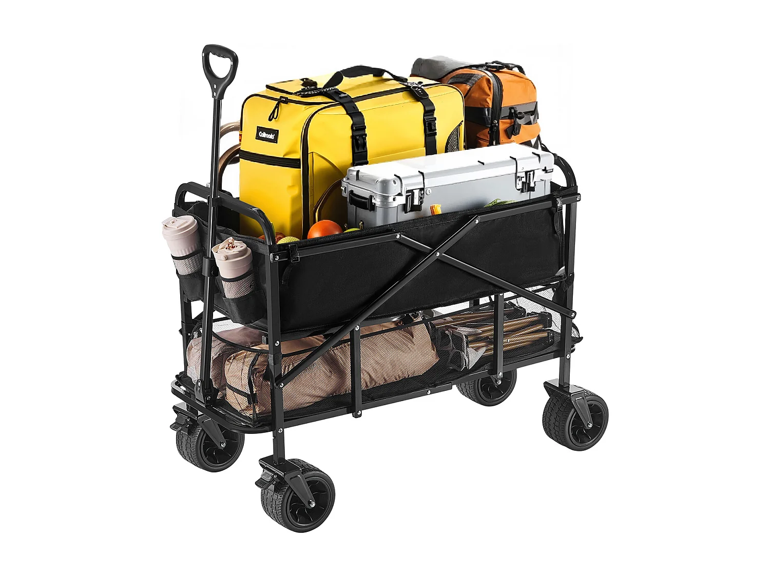 Chariot Pliable SucceBuy Chariot Pliable à Deux Étages - Capacité de 300 L 204.11 kg - Chariot Pliable Robuste et Extensible pour une Utilisation Polyvalente