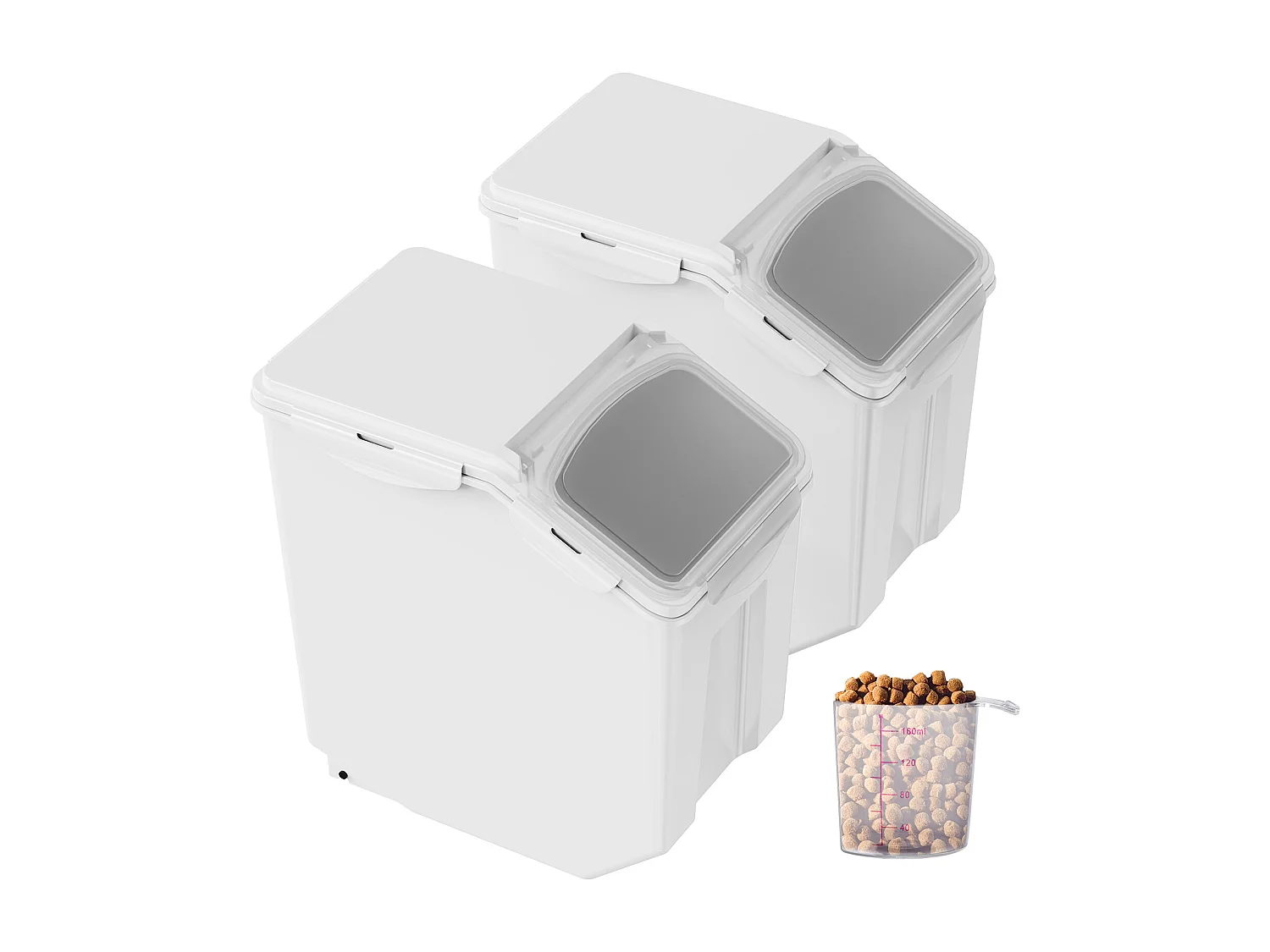 Behälter SucceBuy Set von 2 mobilen Zutatenbehältern von 15 L, Lagerbehältnis mit geneigtem Deckel, Weiß