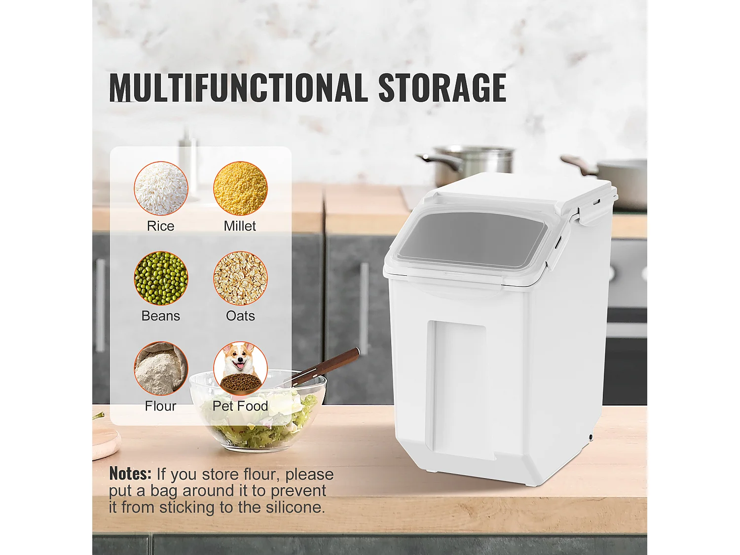 Behälter SucceBuy Set von 2 mobilen Zutatenbehältern von 15 L, Lagerbehältnis mit geneigtem Deckel, Weiß