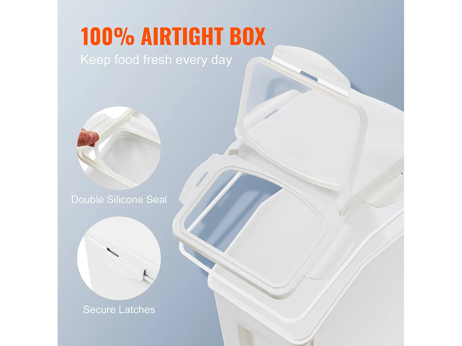 Behälter SucceBuy Set von 2 mobilen Zutatenbehältern von 15 L, Lagerbehältnis mit geneigtem Deckel, Weiß