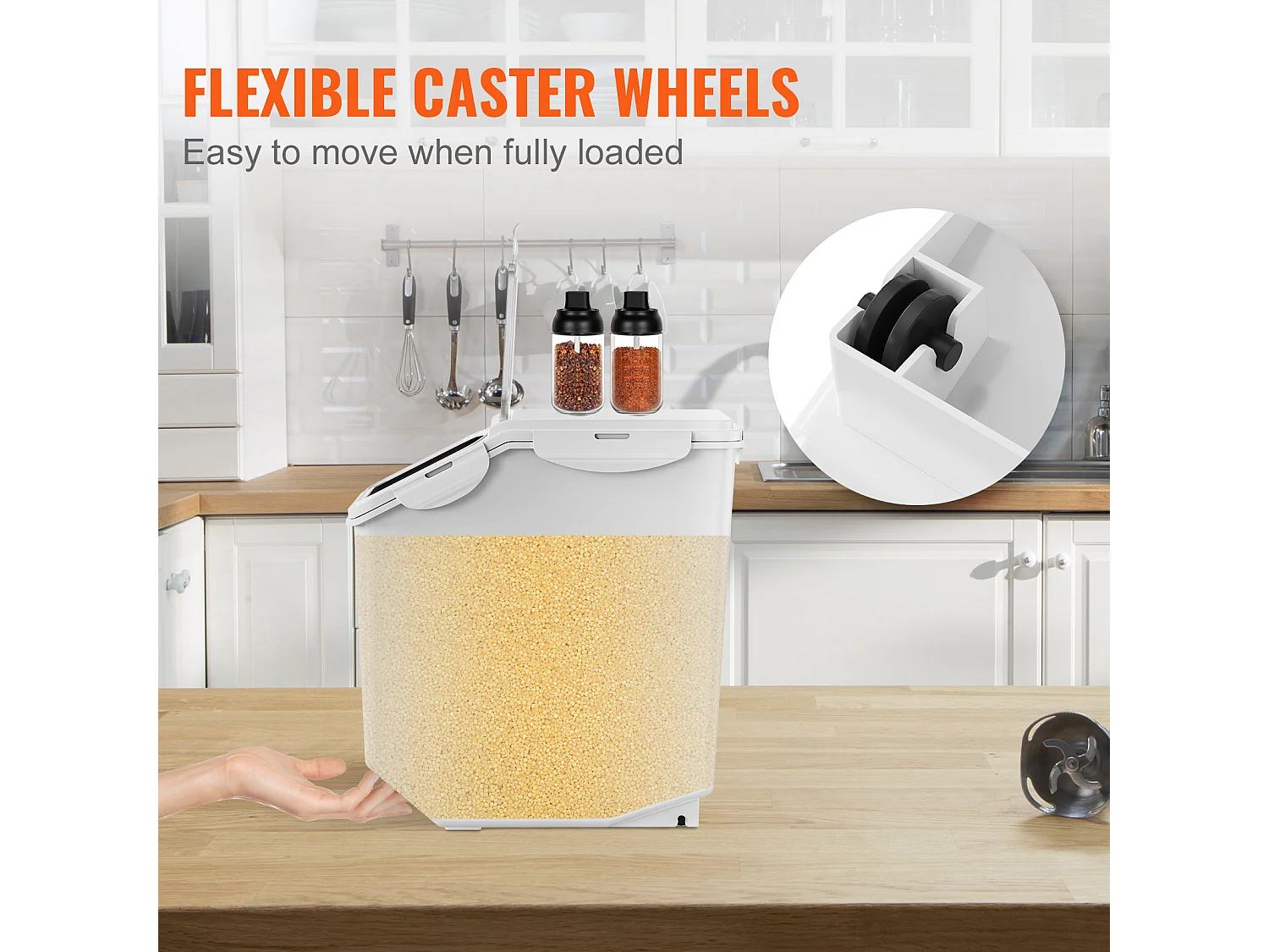 Behälter SucceBuy Set von 2 mobilen Zutatenbehältern von 15 L, Lagerbehältnis mit geneigtem Deckel, Weiß