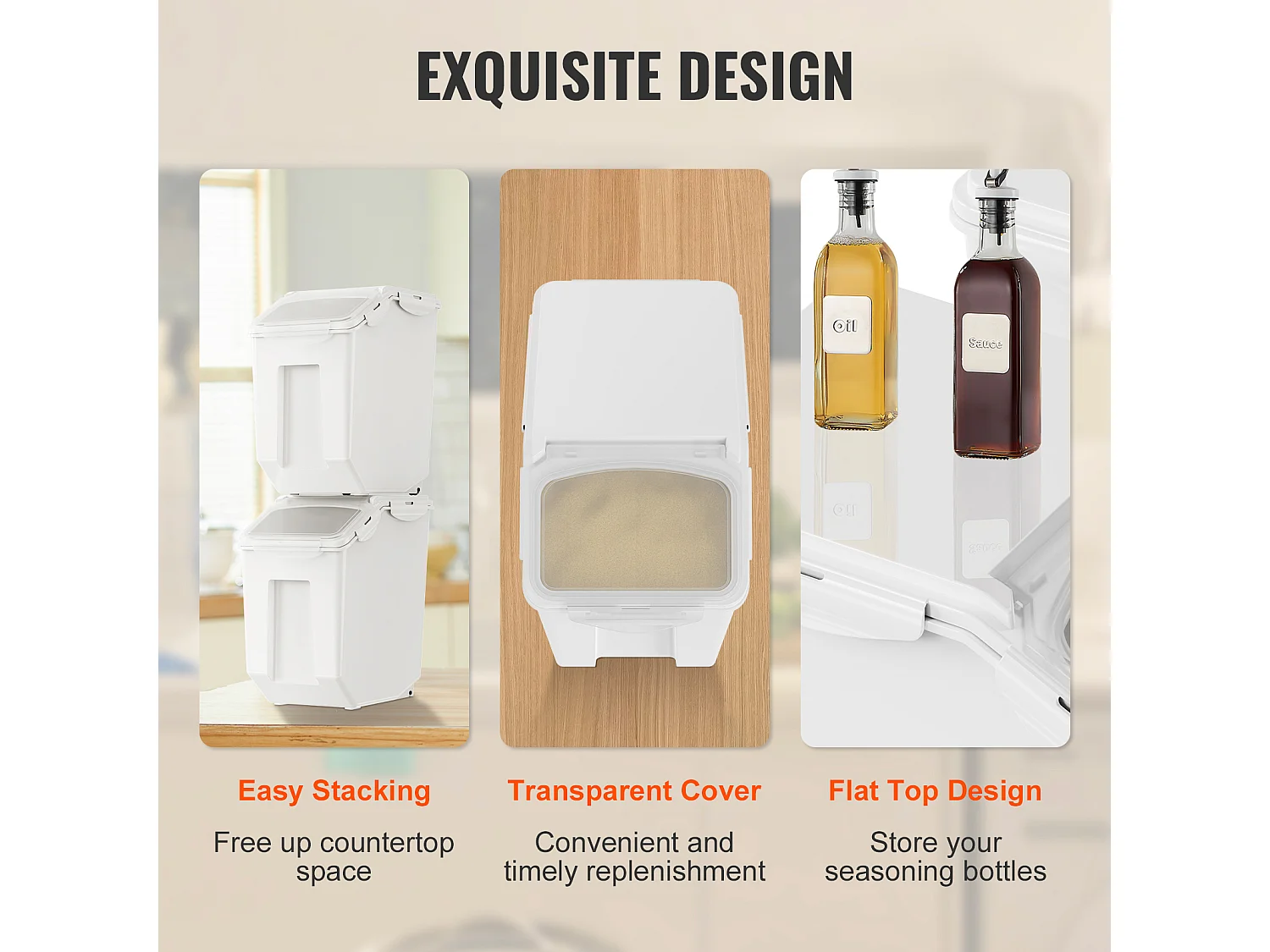 Behälter SucceBuy Set von 2 mobilen Zutatenbehältern von 15 L, Lagerbehältnis mit geneigtem Deckel, Weiß