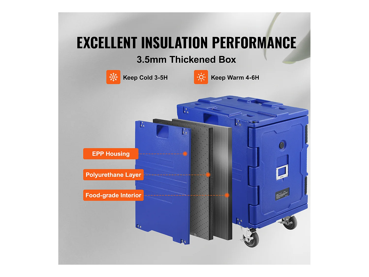 Porte-bac Isotherme pour Aliments SucceBuy, 90 Litres, Chargement Frontal avec Roulettes Bleu