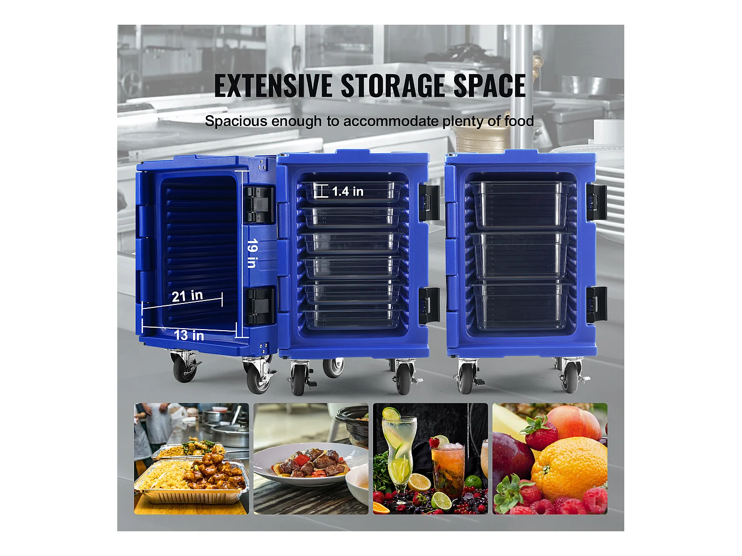 Porte-bac Isotherme pour Aliments SucceBuy, 90 Litres, Chargement Frontal avec Roulettes Bleu