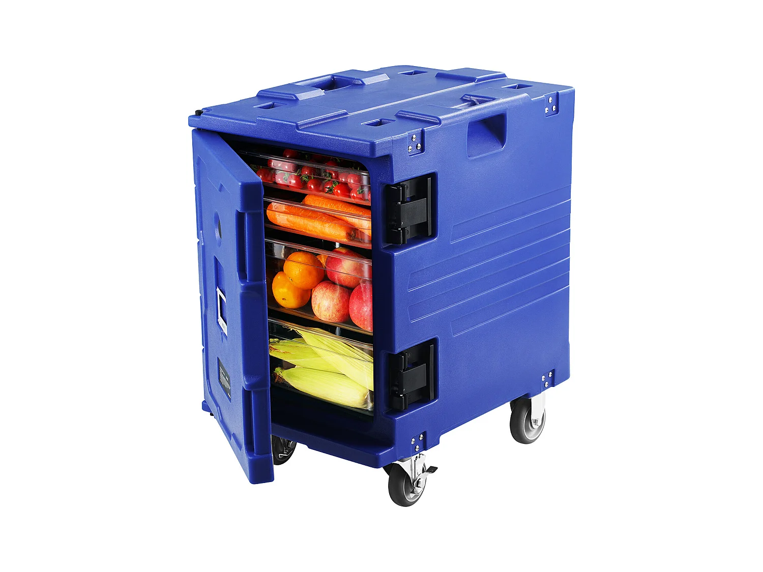 Porte-bac Isotherme pour Aliments SucceBuy, 90 Litres, Chargement Frontal avec Roulettes Bleu