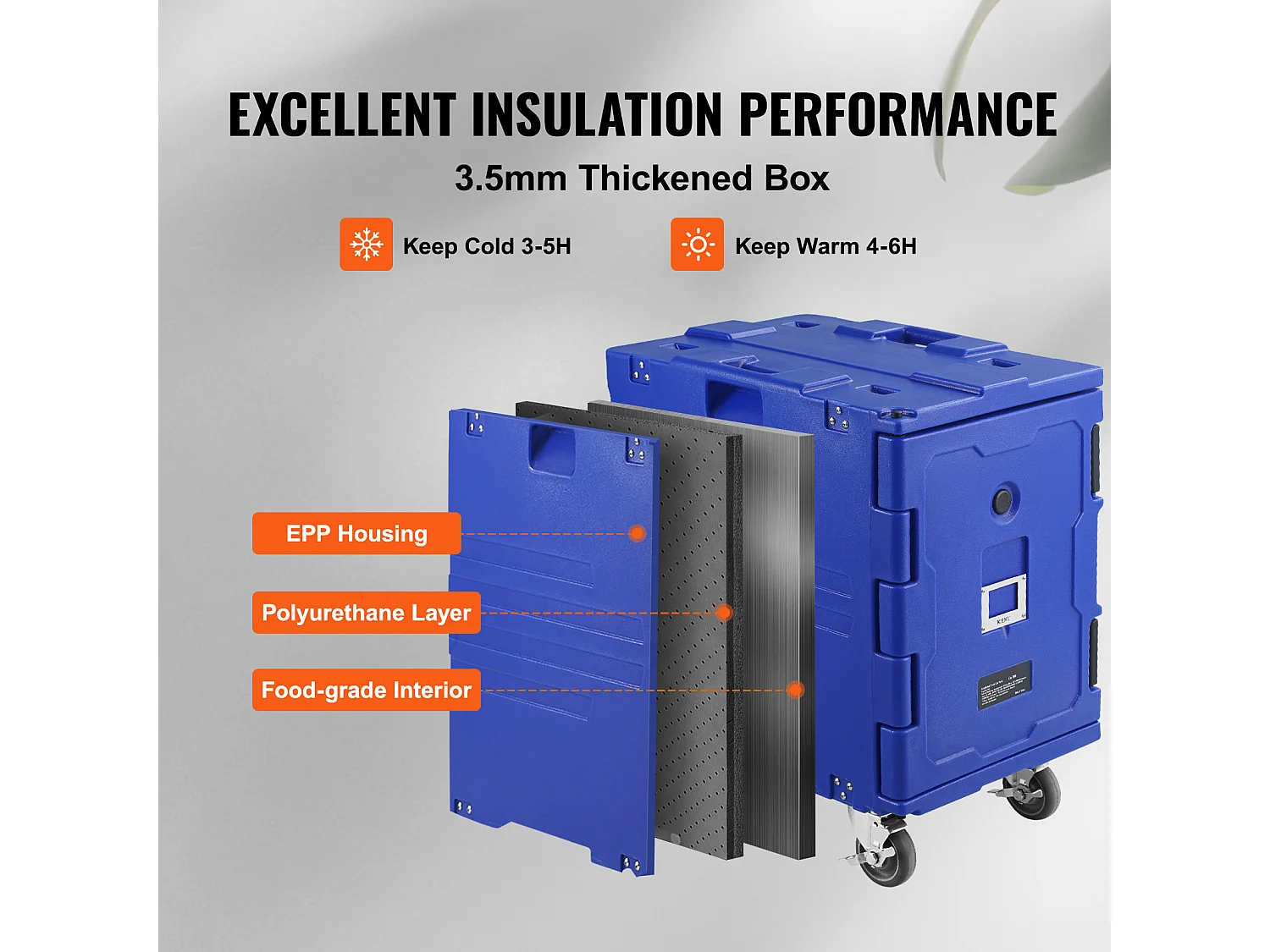 Portavivande Isolato a 90 Litri SucceBuy, Caricamento Frontale con Ruote Blu