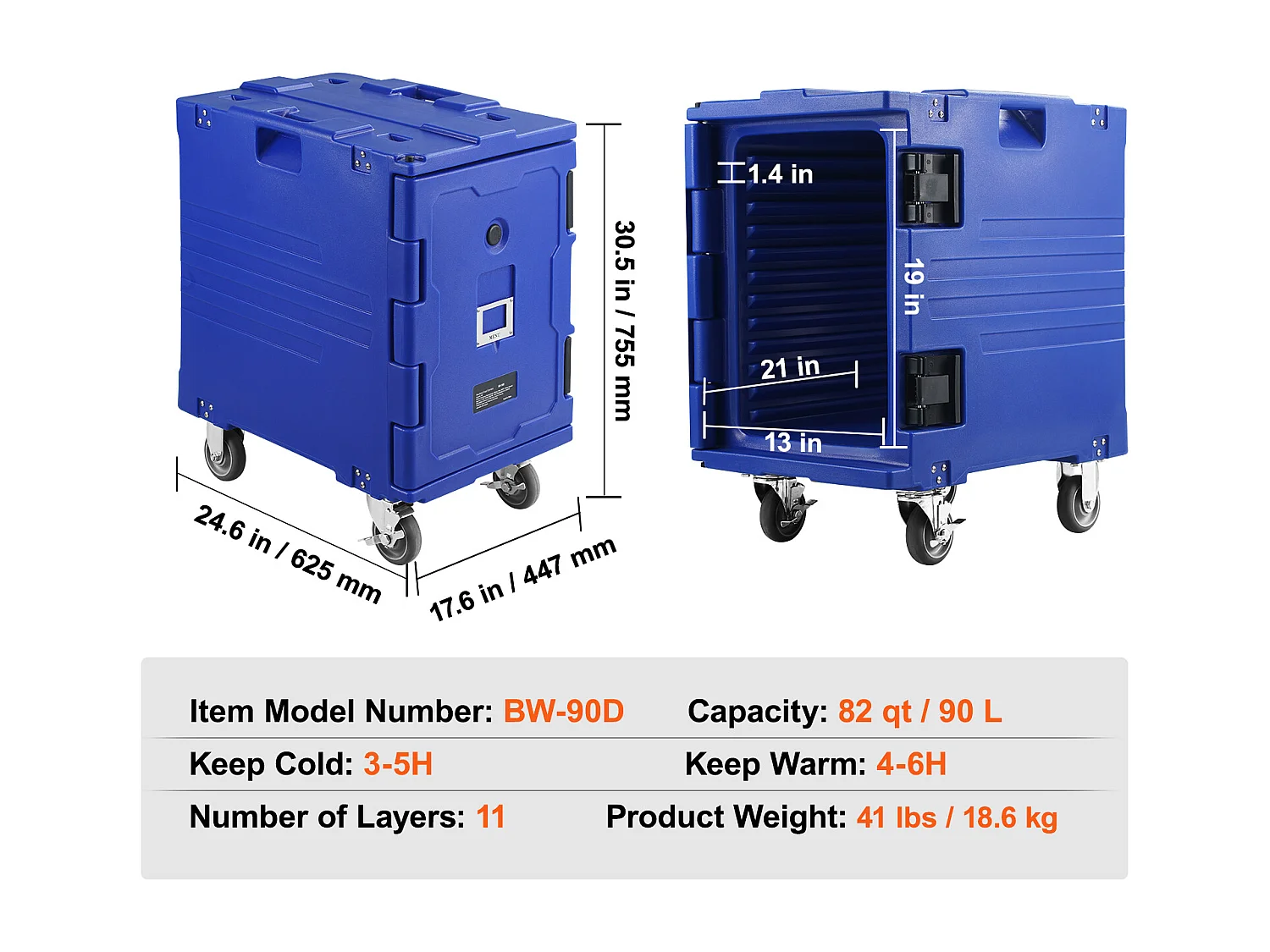 Porta Alimentos Isotérmico SucceBuy, 90 Litros, Carga Frontal con Ruedas Azul