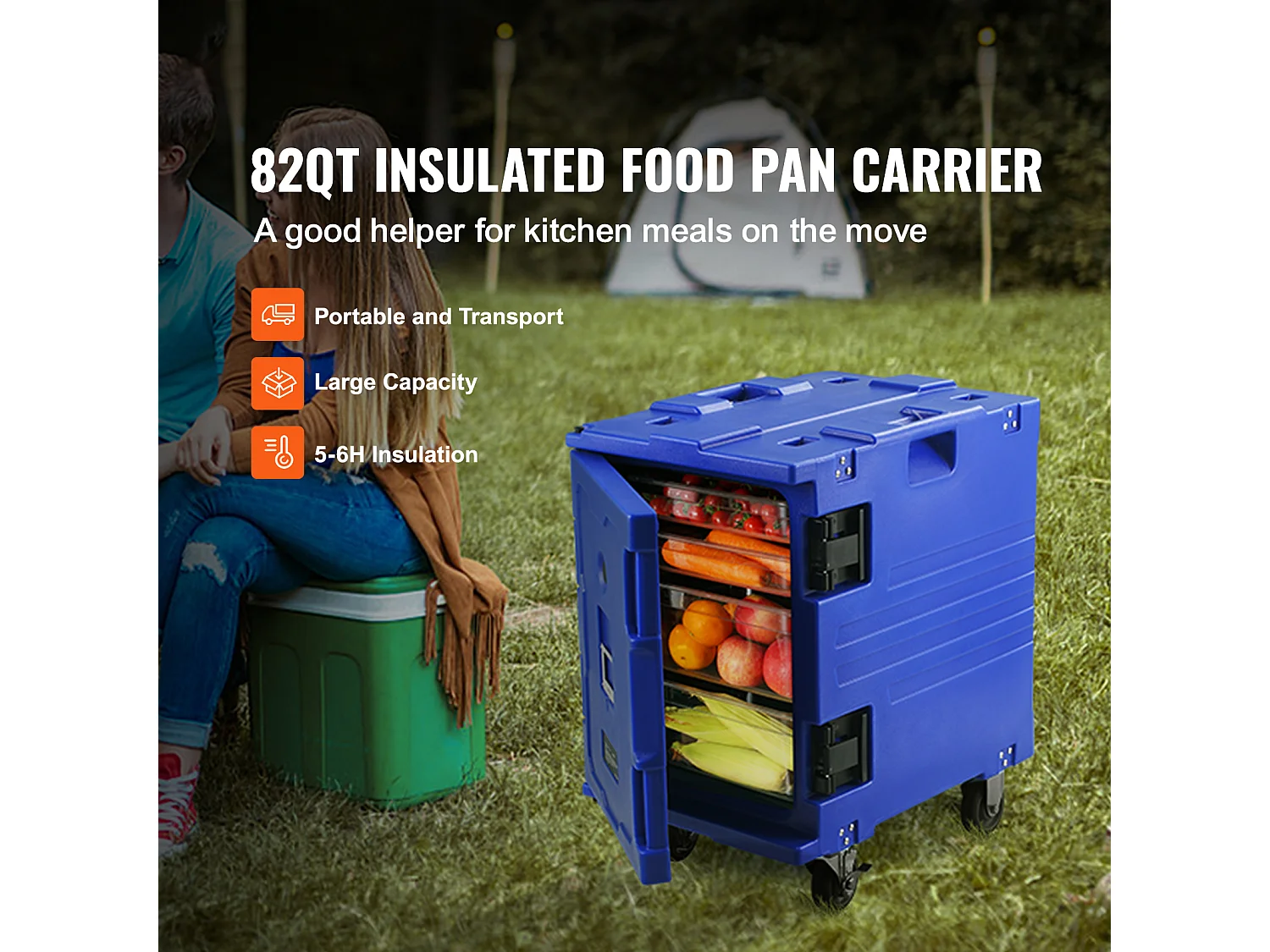 Porta Alimentos Isotérmico SucceBuy, 90 Litros, Carga Frontal con Ruedas Azul