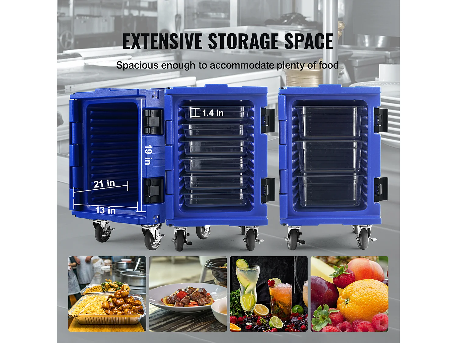 Porta Alimentos Isotérmico SucceBuy, 90 Litros, Carga Frontal con Ruedas Azul