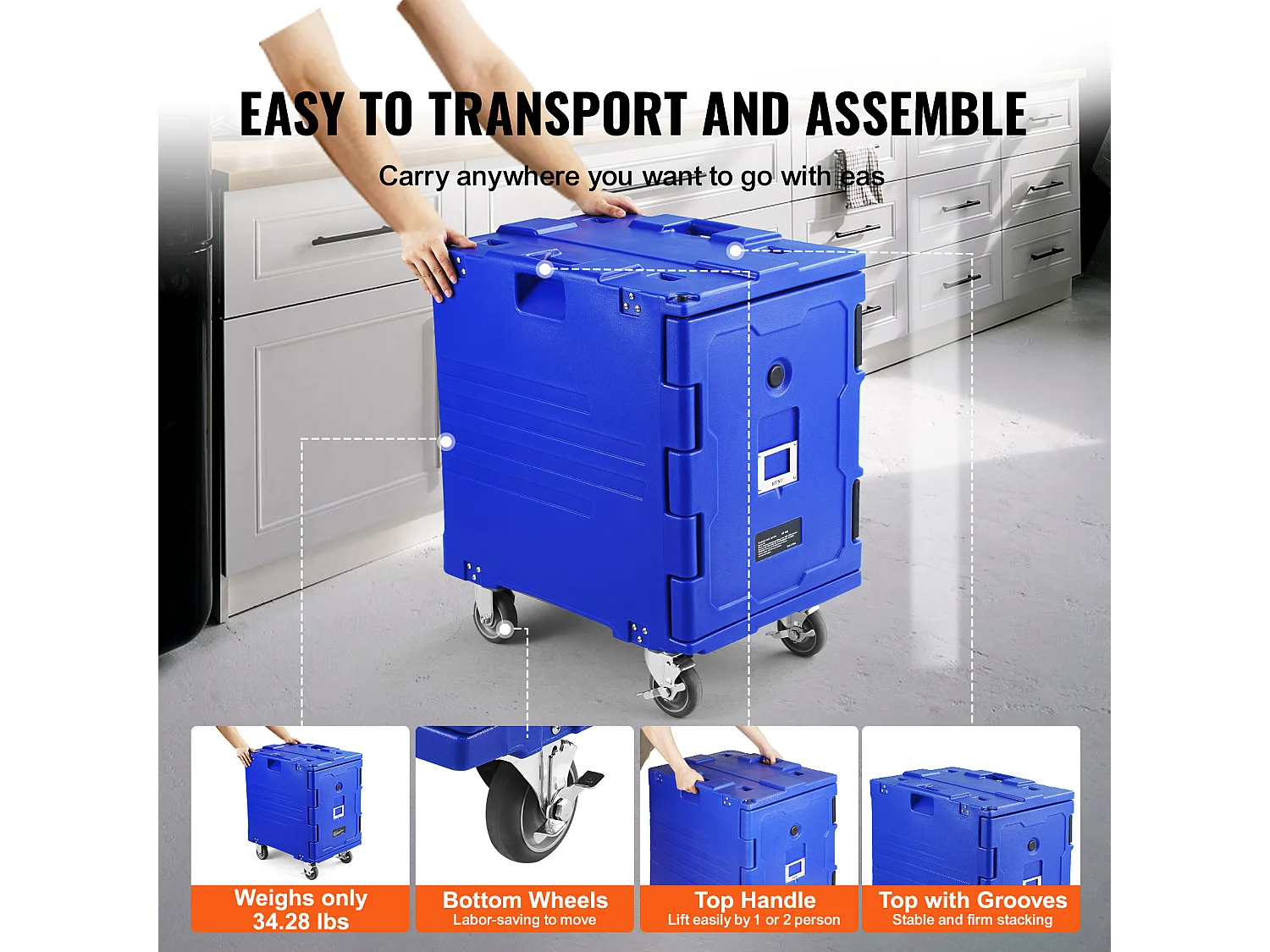 Porta Alimentos Isotérmico SucceBuy, 90 Litros, Carga Frontal con Ruedas Azul