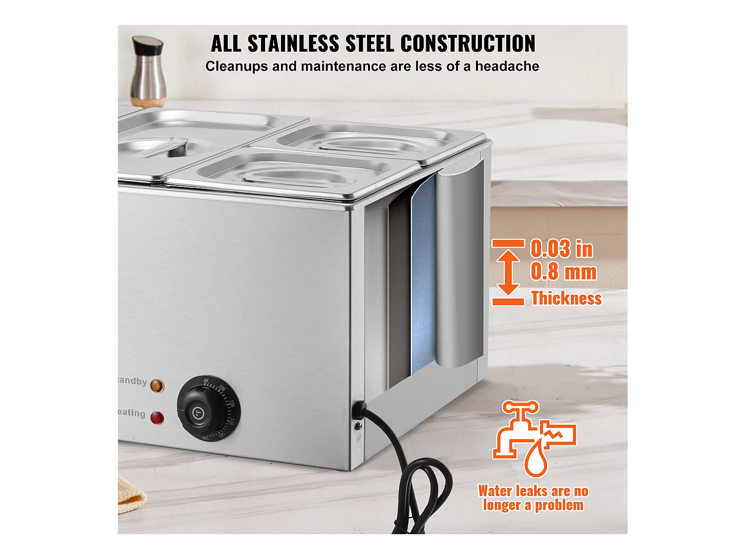 Chauffe-Plats Électrique SucceBuy pour Buffet à 4 Plaques Commercial 15.5 L Bain Marie pour Comptoir