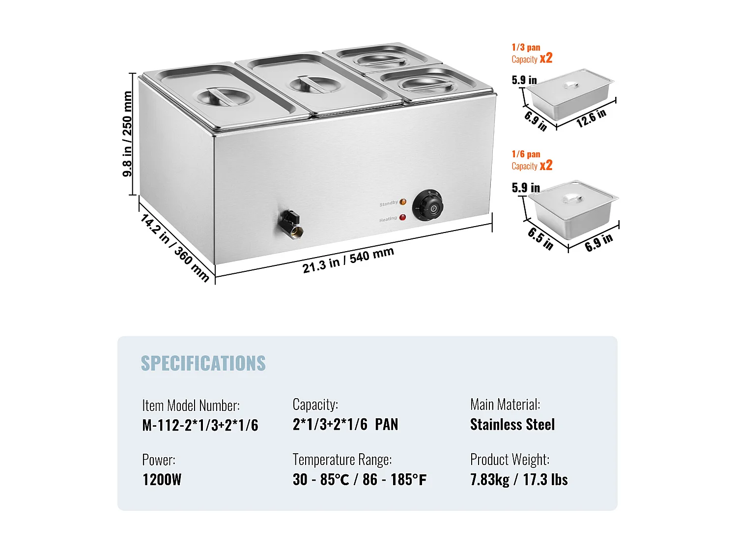 Chauffe-Plats Électrique SucceBuy pour Buffet à 4 Plaques Commercial 15.5 L Bain Marie pour Comptoir