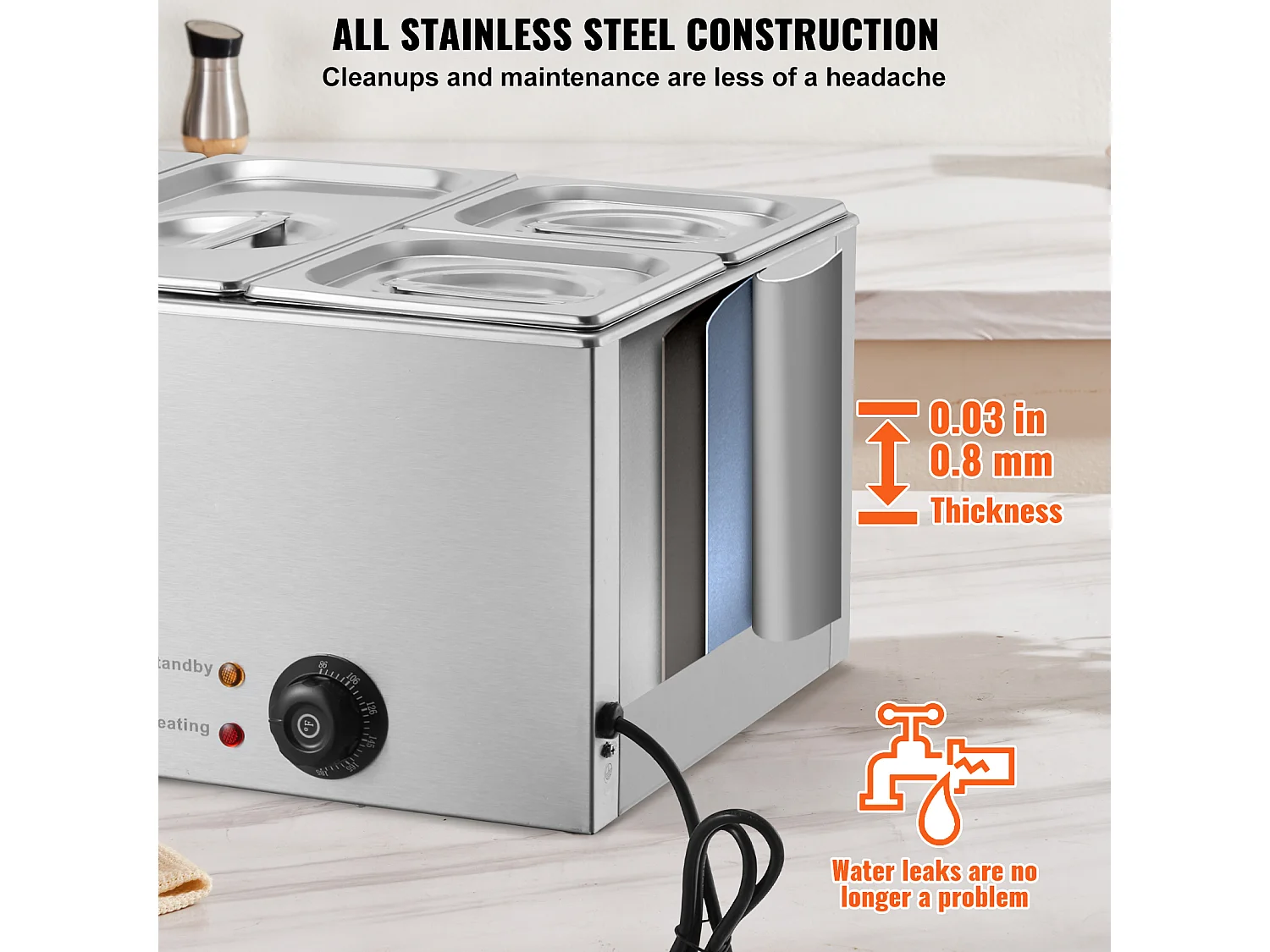 Chauffe-Plats Électrique SucceBuy pour Buffet à 4 Plaques Commercial 15.5 L Bain Marie pour Comptoir