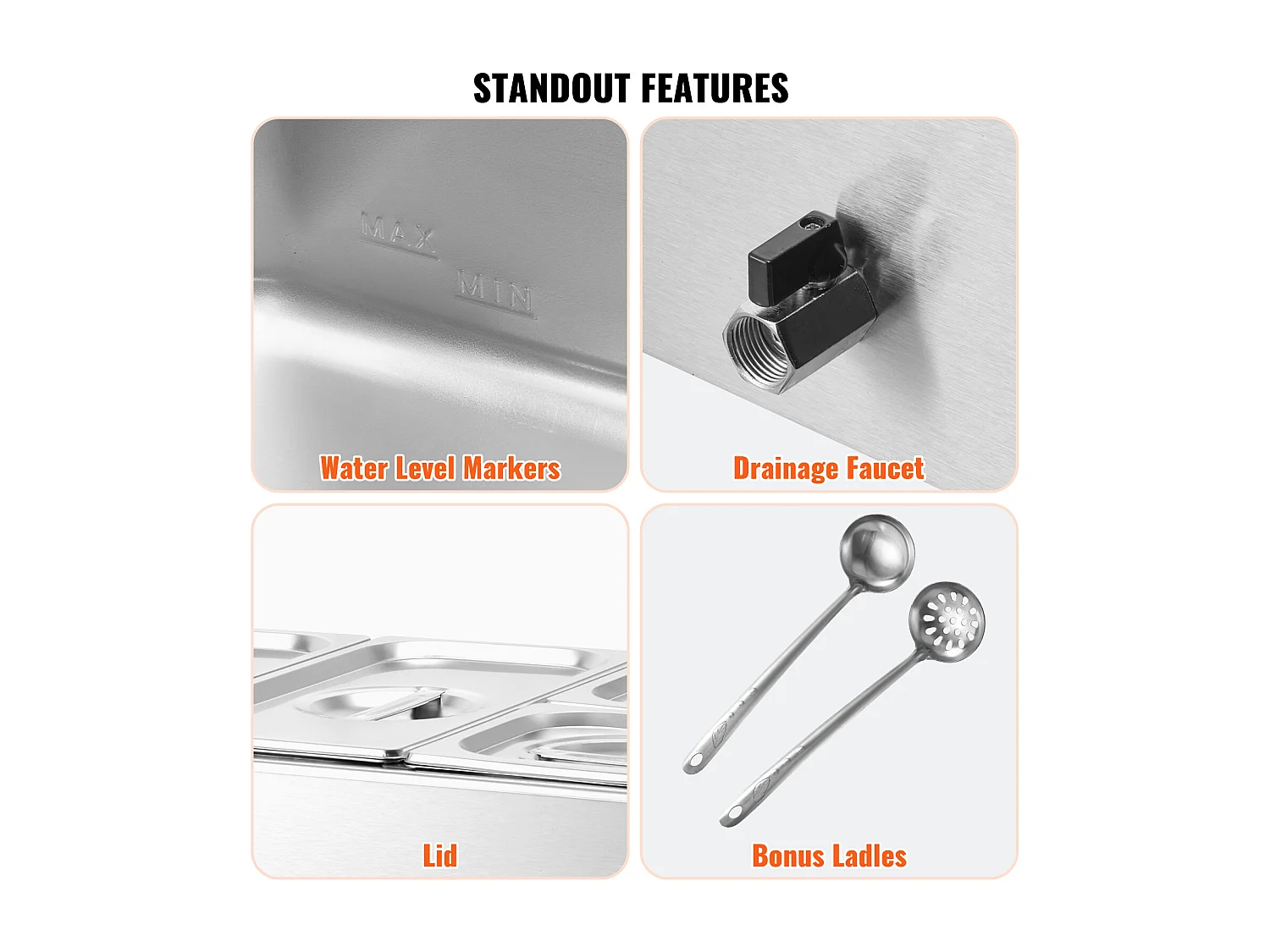 Chauffe-Plats Électrique SucceBuy pour Buffet à 4 Plaques Commercial 15.5 L Bain Marie pour Comptoir