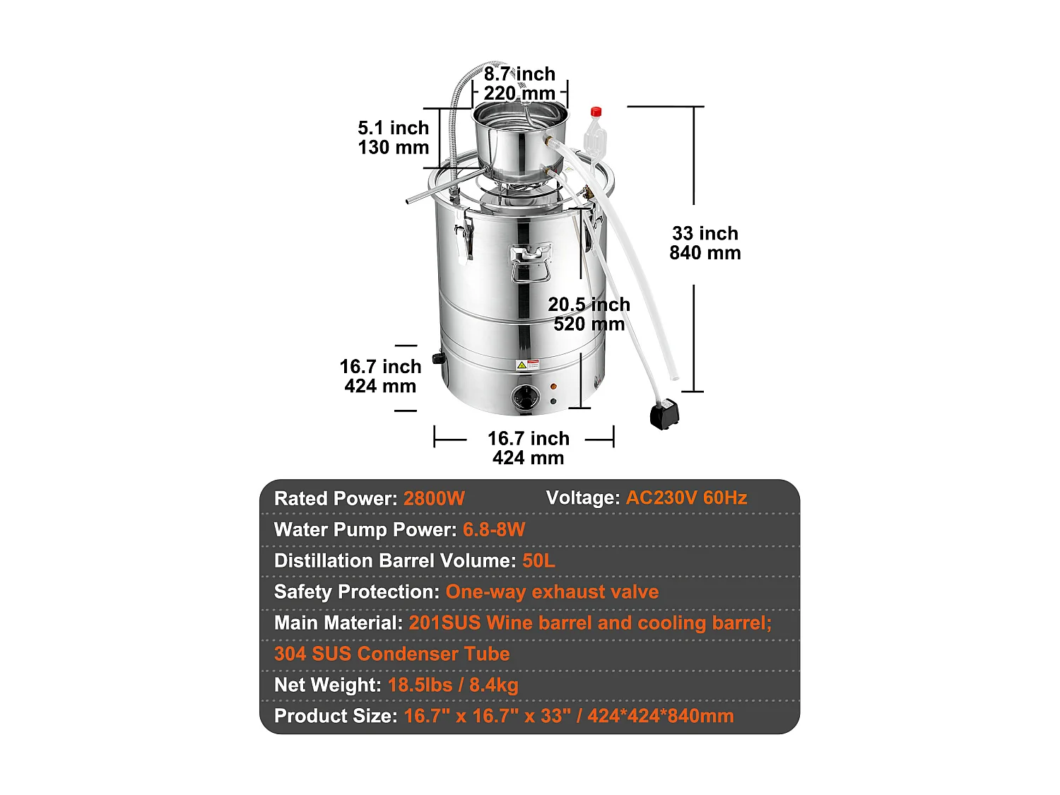 Destylator Alkoholu SucceBuy, 49 L, z Zbiornikiem Thumper i Pompa Wodną, Efektywna Destylacja do Domu i Rzemiosła