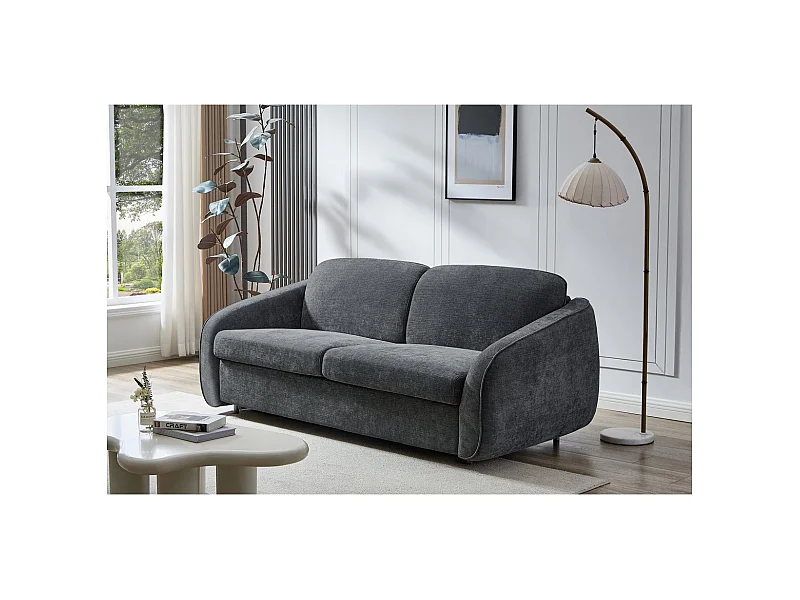 Canapé convertible express en tissu texturé "Laurie" - Couchage 140 cm -  3 places - Gris