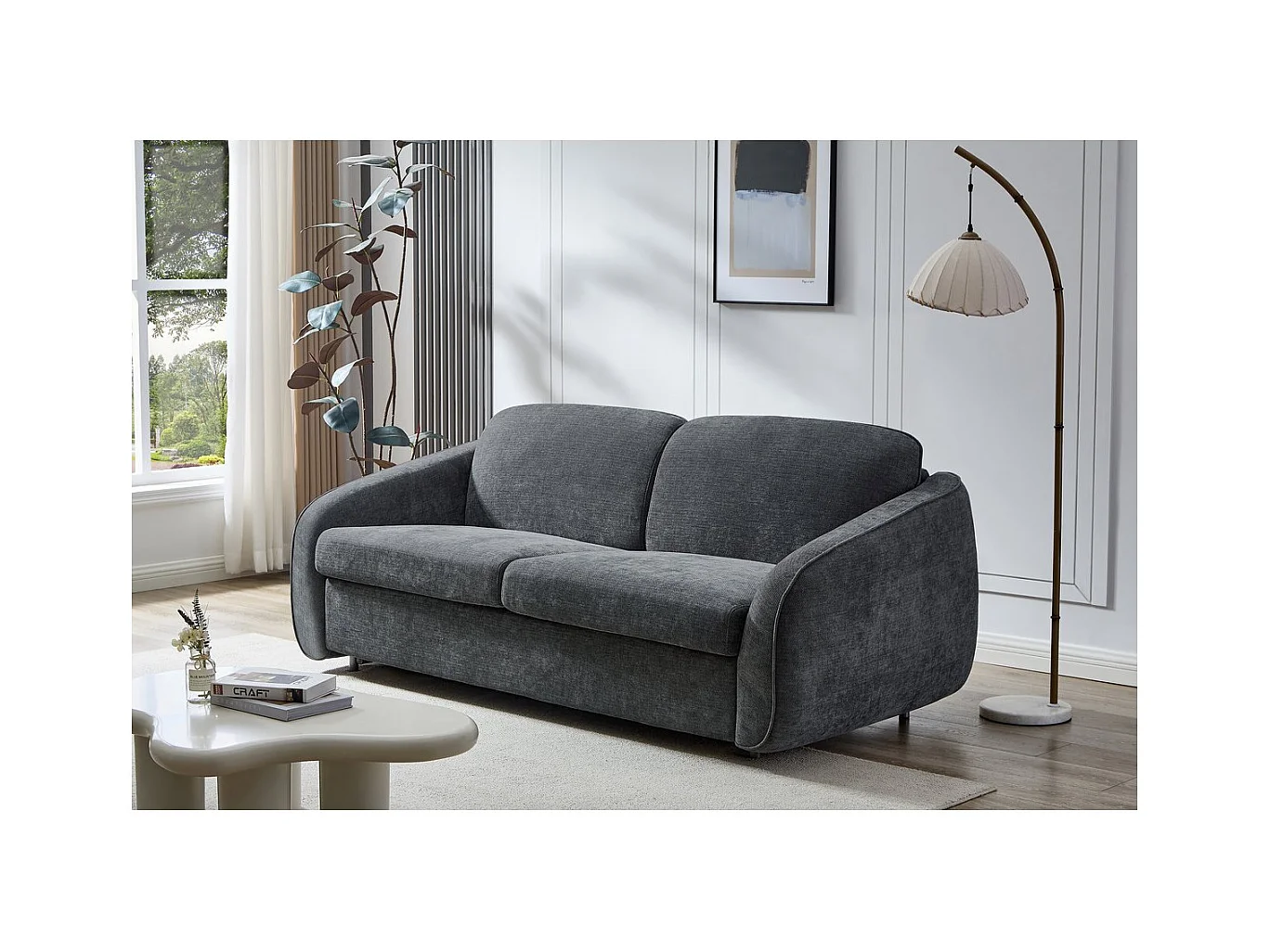 Canapé convertible express en tissu texturé "Laurie" - Couchage 140 cm -  3 places - Gris