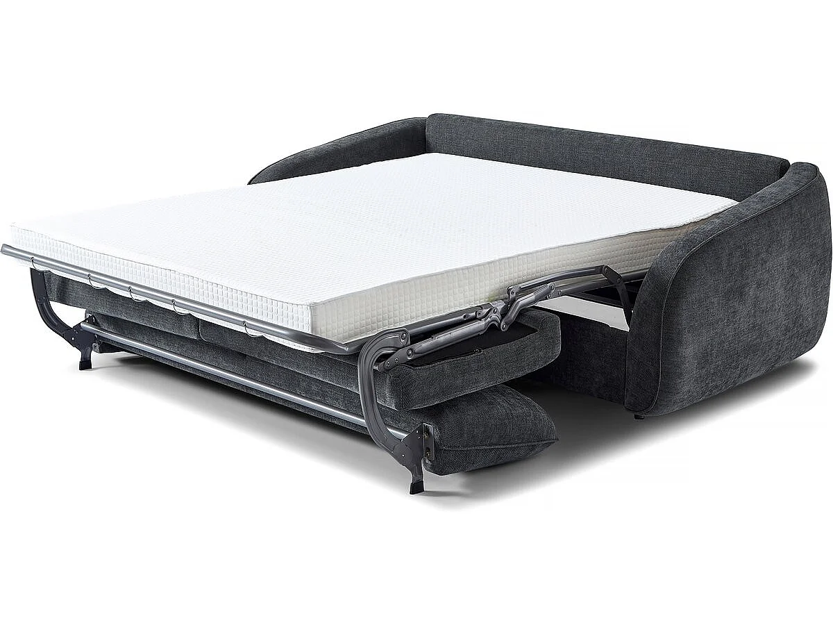 Sofa rozkładana "Laurie" express w tkaninie teksturowanej - łóżko 140 cm - 3 miejsca - szara