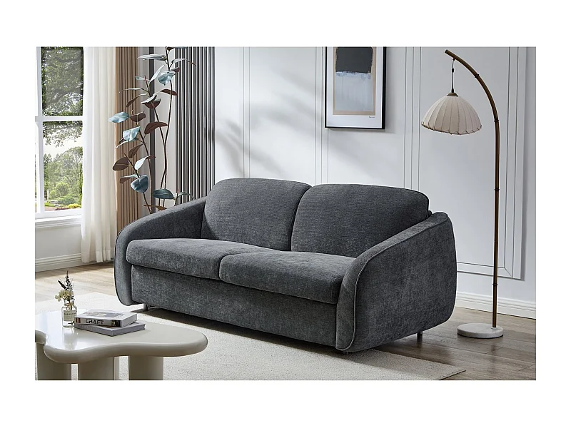 Canapé convertible express en tissu texturé "Laurie" - Couchage 140 cm -  3 places - Gris
