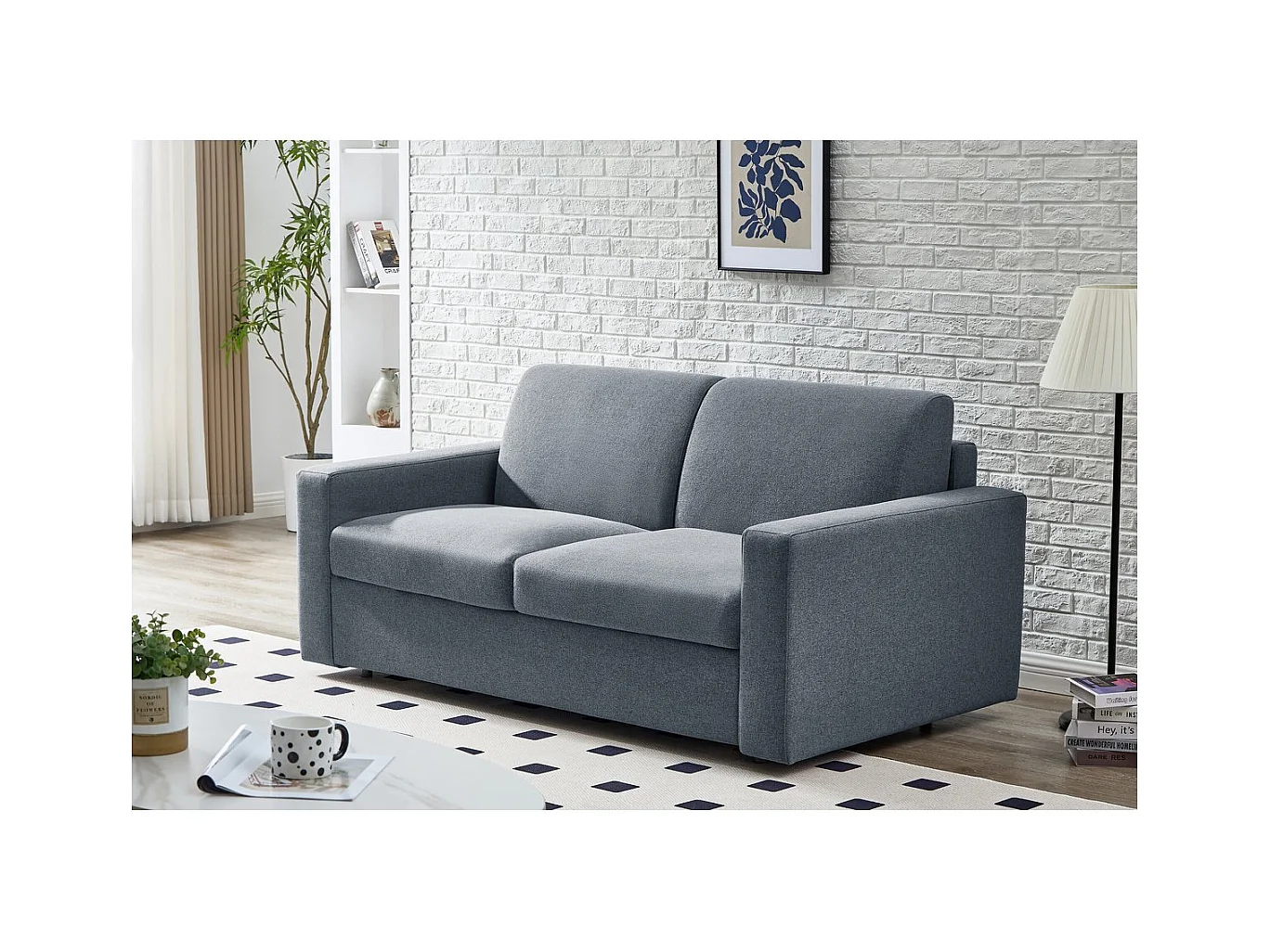 Canapé convertible express en tissu "Diana" - Couchage 120 cm - 2 places - Gris