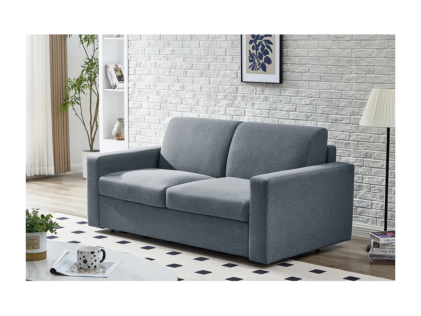 Canapé convertible express en tissu "Diana" - Couchage 120 cm - 2 places - Gris