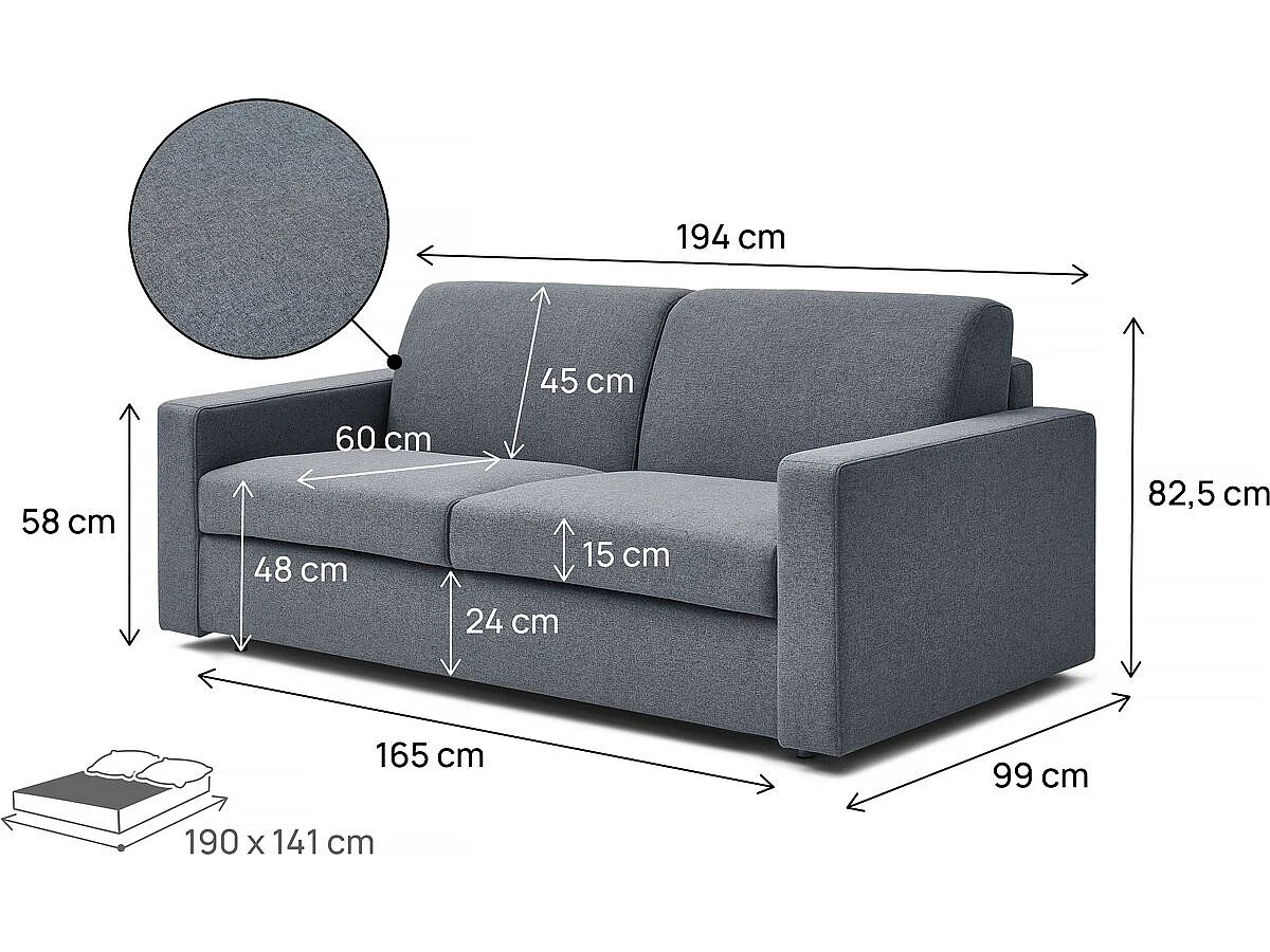 Canapé convertible express 3 places en tissu gris DIANA