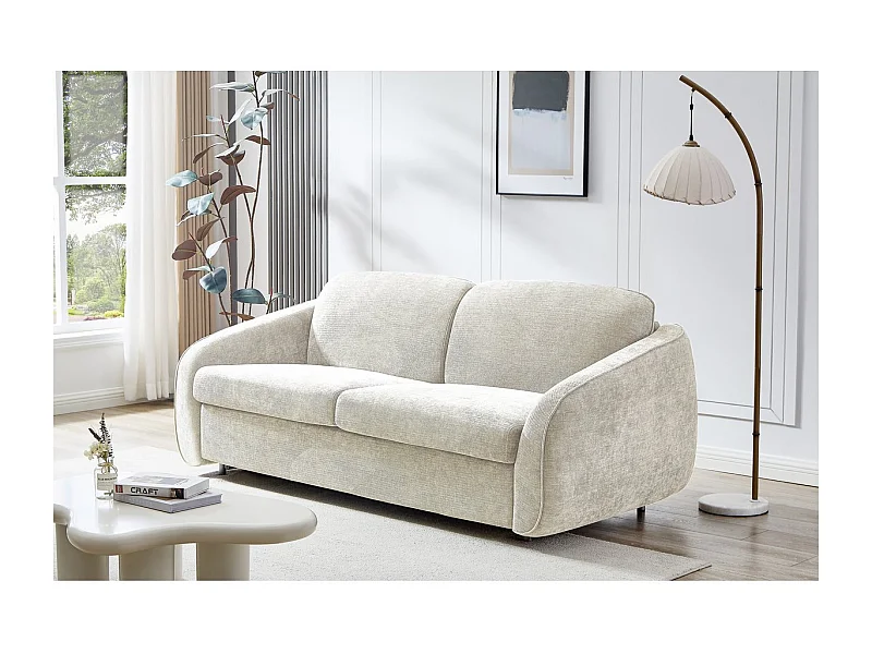 Divano trasformabile express "Laurie" in tessuto testurizzato - letto 140 cm - 3 posti - Beige