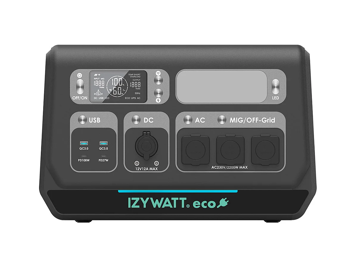 Station électrique portable IZYWATT.eco 2048Wh / 2200W + fonction injection réseau réglable 0-800W